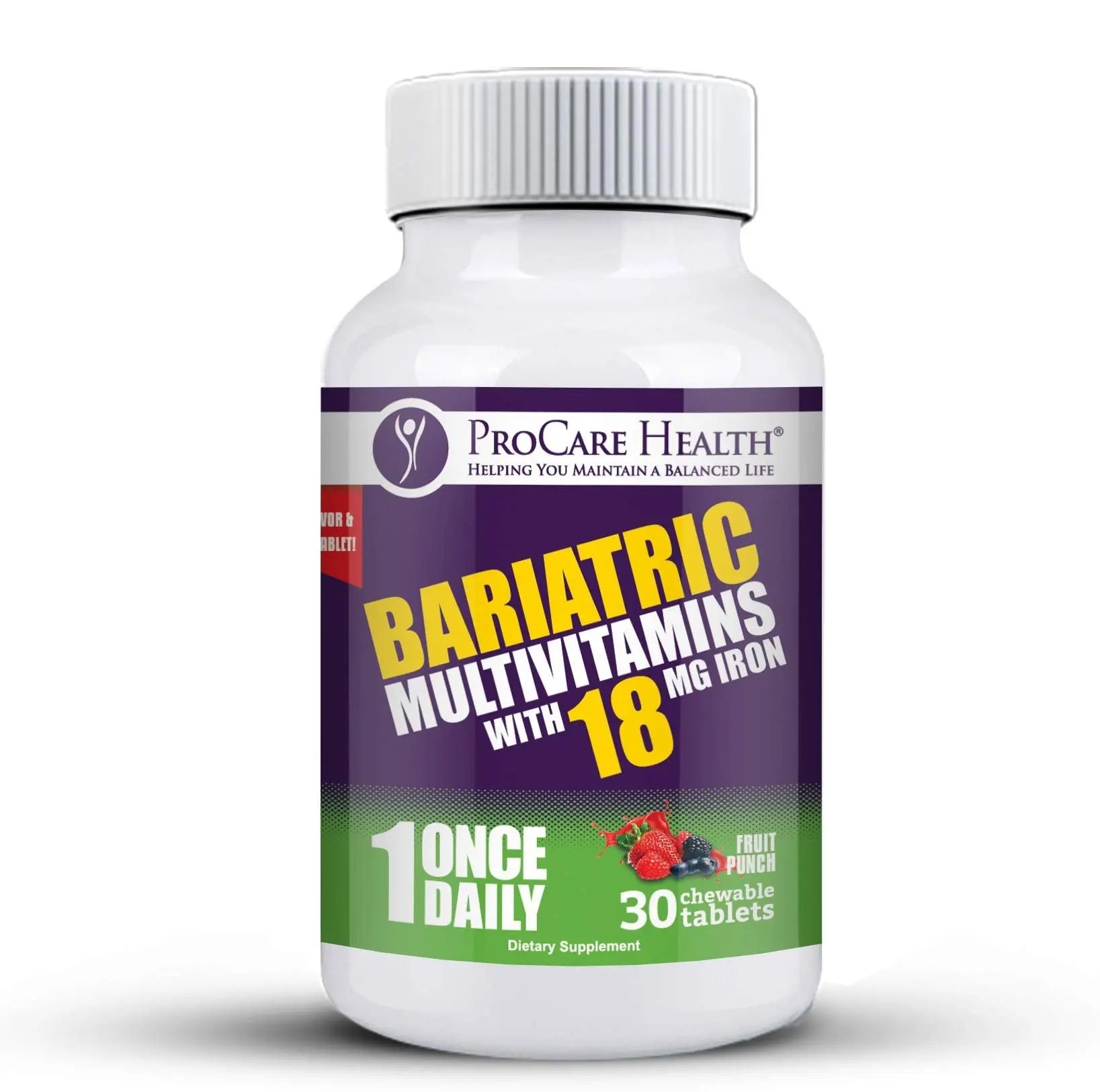 ProCare Health Bariatric Chewable Multivitamin with Iron 18mg (30 Tablets) - Fruit Punch Flavor Bariatric Multivitamin Chewable ProCare Health uk supplements
