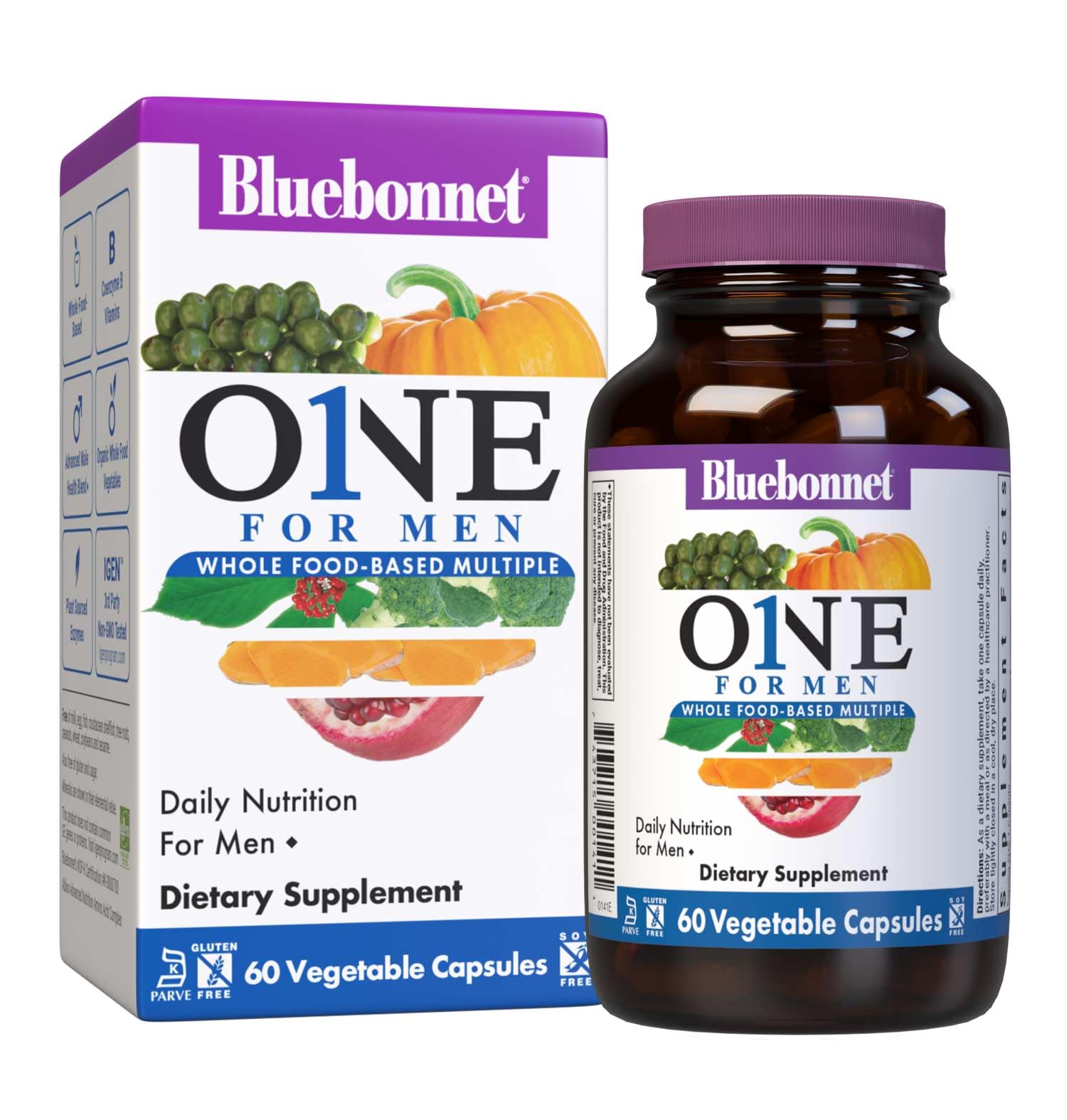 Bluebonnet Nutrition Men’s One Vegetable Capsule, Whole Food Multiple, K2, Organic, Energy, Vitality, Non-GMO, Gluten, Soy & Milk Free, Kosher, 3 Month Supply, 90 Count BlueBonnet uk supplements