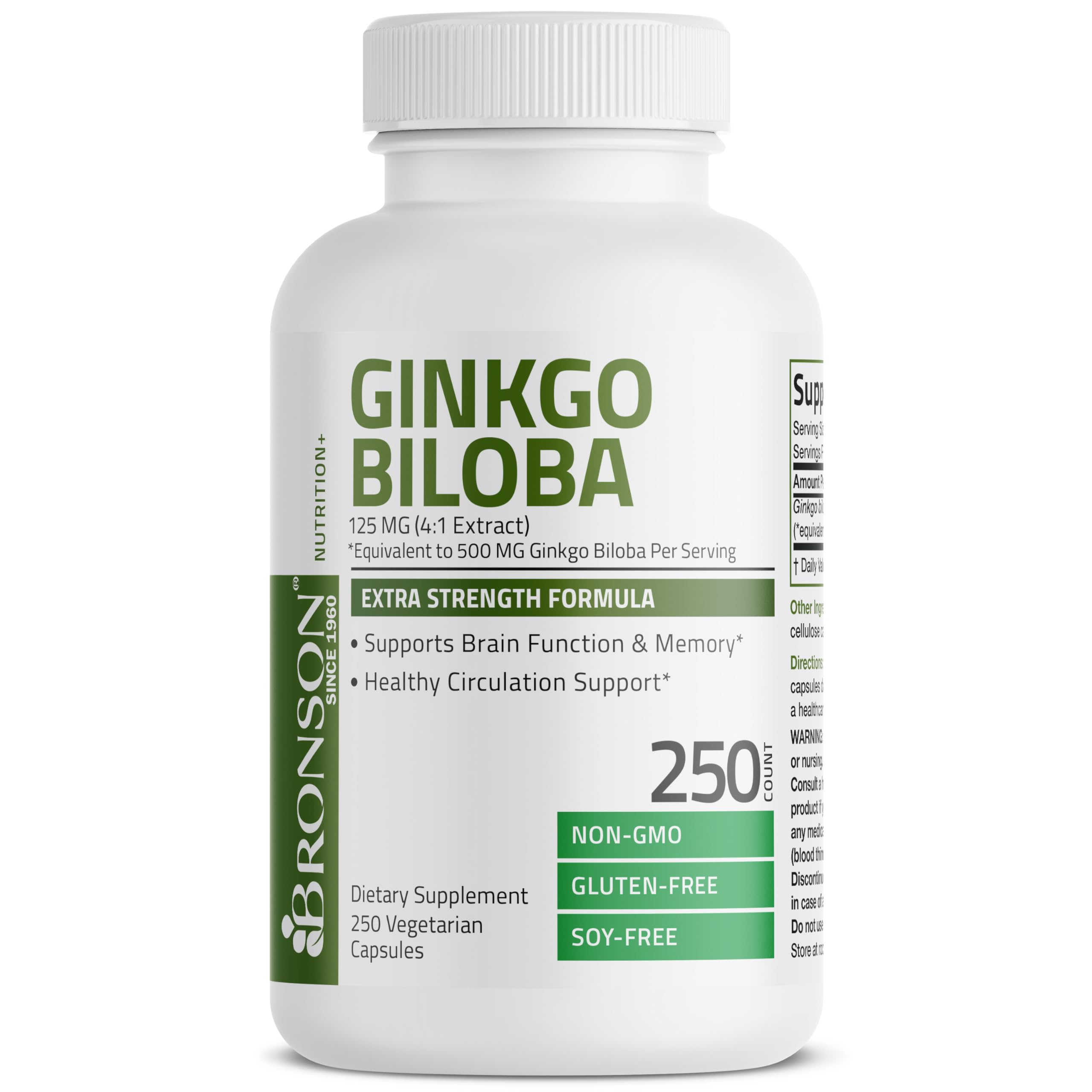 Bronson Ginkgo Biloba Extra Strength 125mg (4:1 Extract) Equivalent to 500mg Bronson uk supplements