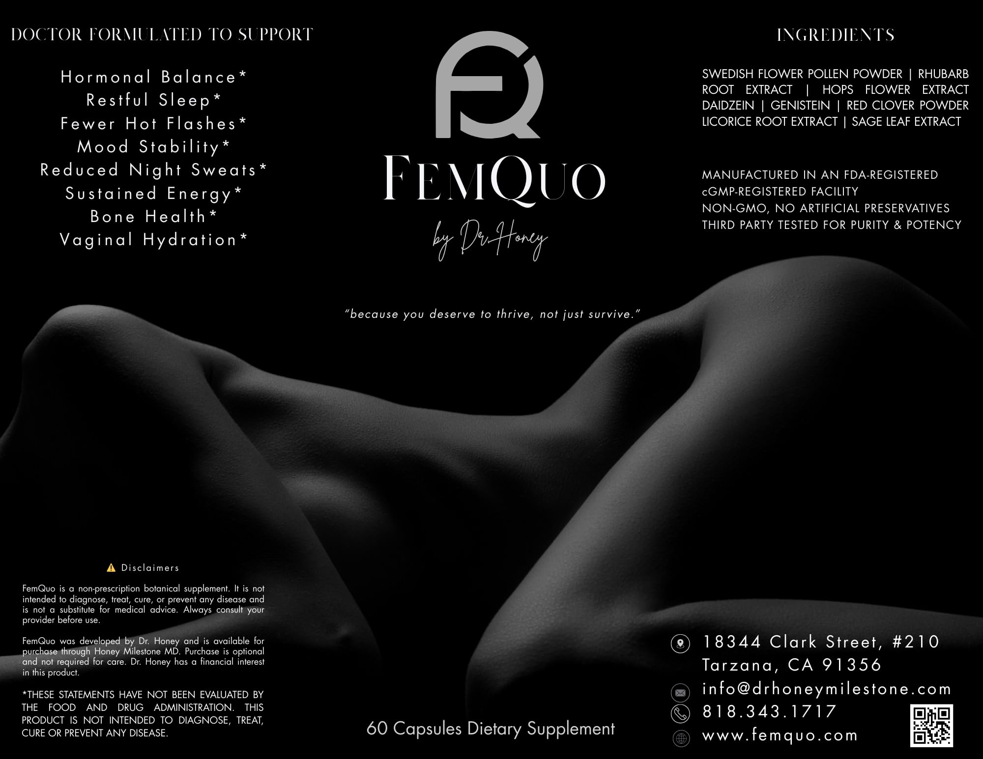 FemQuo by Dr. Honey Menopause & Perimenopause Support for Women Non Hormonal OBGYN Formulated with Rhapontic Rhubarb Red Clover Hops &Sage to Help Hot Flashes Night Sweats Sleep and Mood 60 Capsules FemQuo by Dr. Honey uk supplements