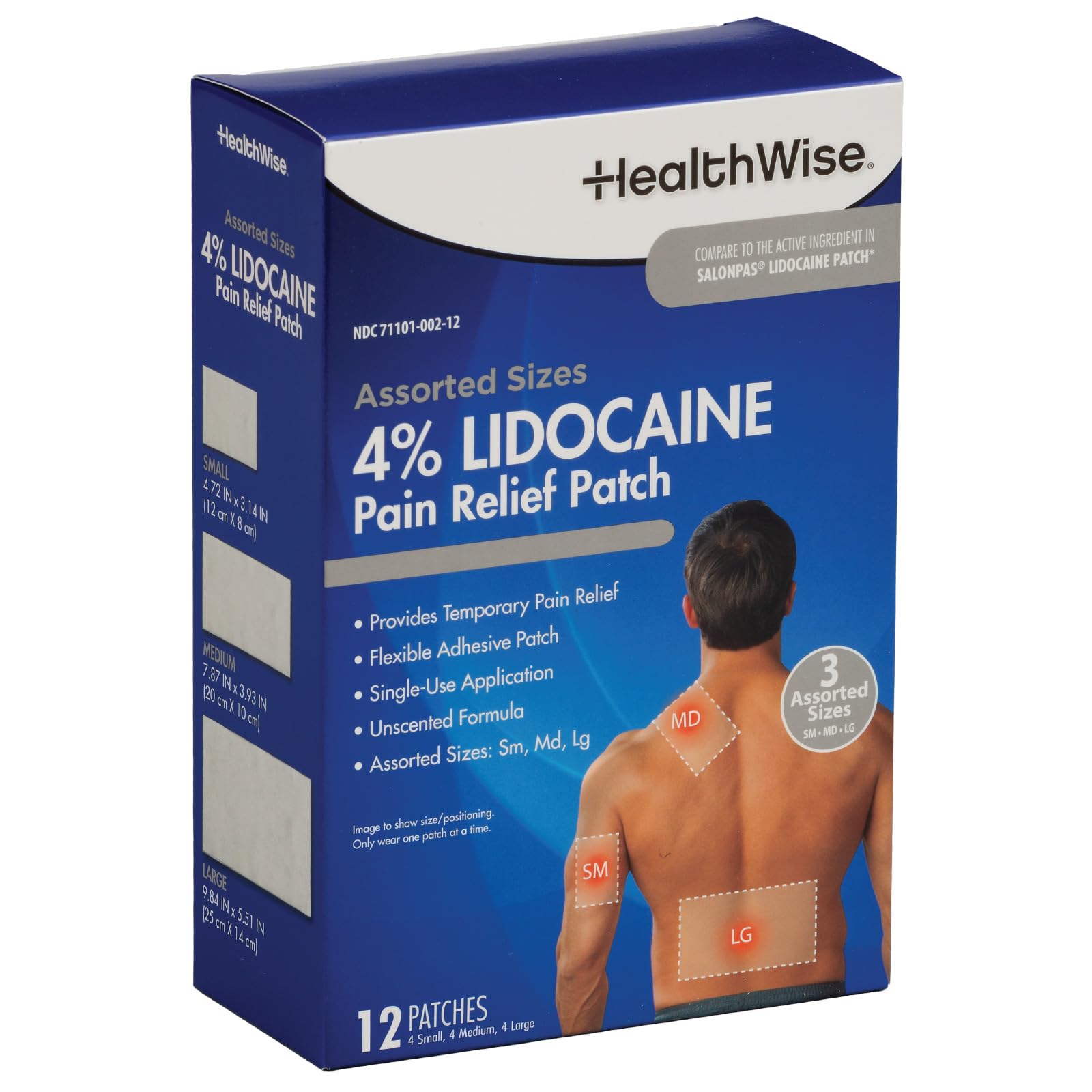 HealthWise Lidocaine Pain Patch | 4% OTC Lidocaine | 12-Count Assorted Sizes | Paraben-Free Formula | Temporarily Soothes Minor Aches and Pains | Unscented | Flexible Application HealthWise uk supplements