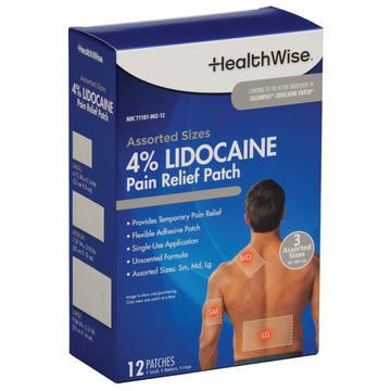 HealthWise Lidocaine Pain Patch | 4% OTC Lidocaine | 12-Count Assorted Sizes | Paraben-Free Formula | Temporarily Soothes Minor Aches and Pains | Unscented | Flexible Application HealthWise uk supplements