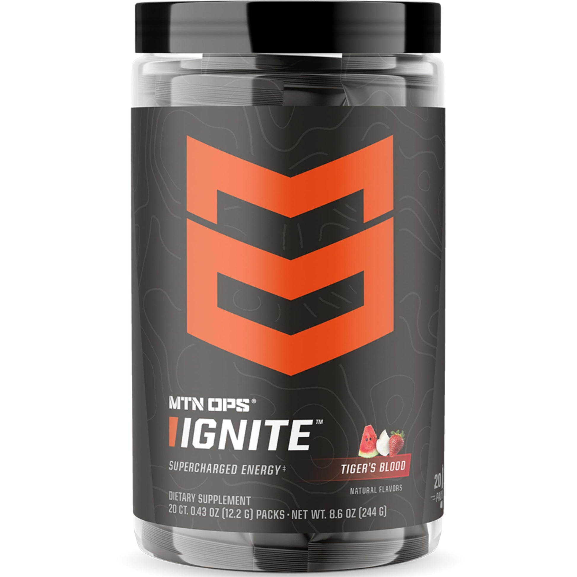 MTN OPS Ignite Trail Packs Energy Drink Powder, Gluten Free Nootropic Supplement Drink Mix, L Arginine, L Citrulline, Caffeine & Nootropic Sugar Free Drink Mix, 20 Servings, Tiger's Blood MTN OPS uk supplements