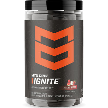MTN OPS Ignite Trail Packs Energy Drink Powder, Gluten Free Nootropic Supplement Drink Mix, L Arginine, L Citrulline, Caffeine & Nootropic Sugar Free Drink Mix, 20 Servings, Tiger's Blood MTN OPS uk supplements