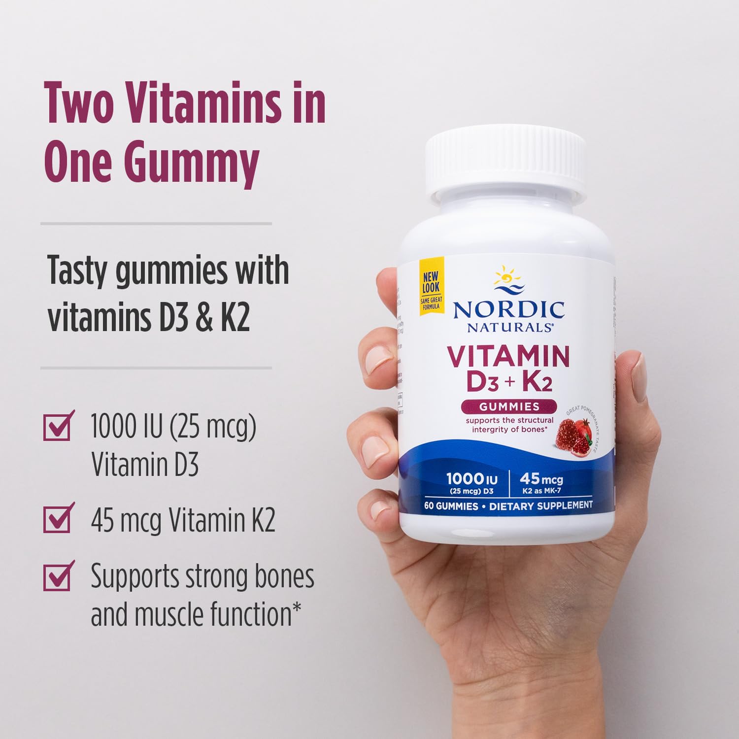 Nordic Naturals Vitamin D3 + K2 Gummies, Pomegranate - 60 Gummies - 1000 IU Vitamin D3 + 45 mcg K2 - Great Taste - Bone Health, Promotes Healthy Muscle Function - Non-GMO - 60 Servings Nordic Naturals uk supplements