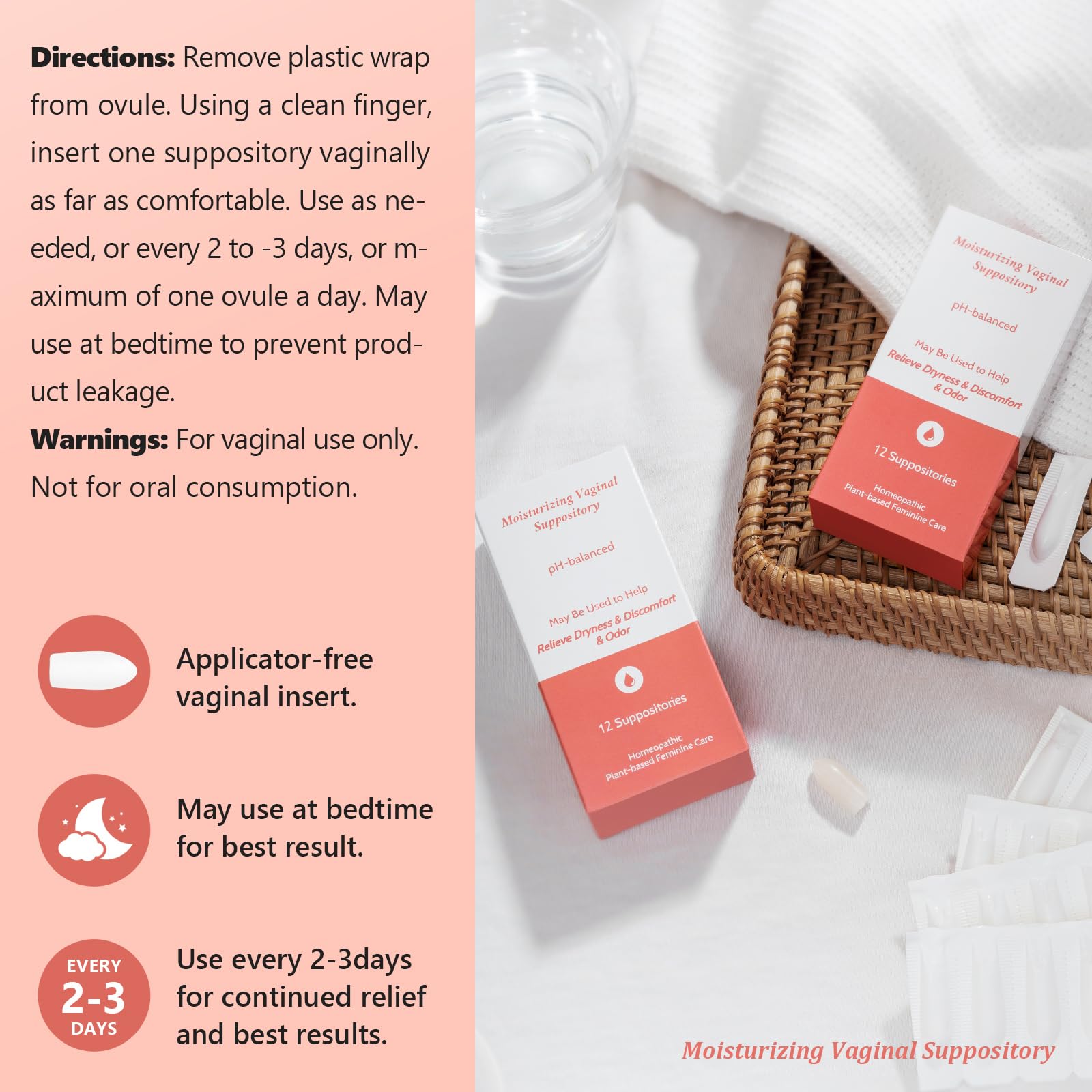 Vaginal Moisturizing Suppositories for Lasting Hydration & Comfort | Balances pH, Soothes Dryness Vagiria uk supplements