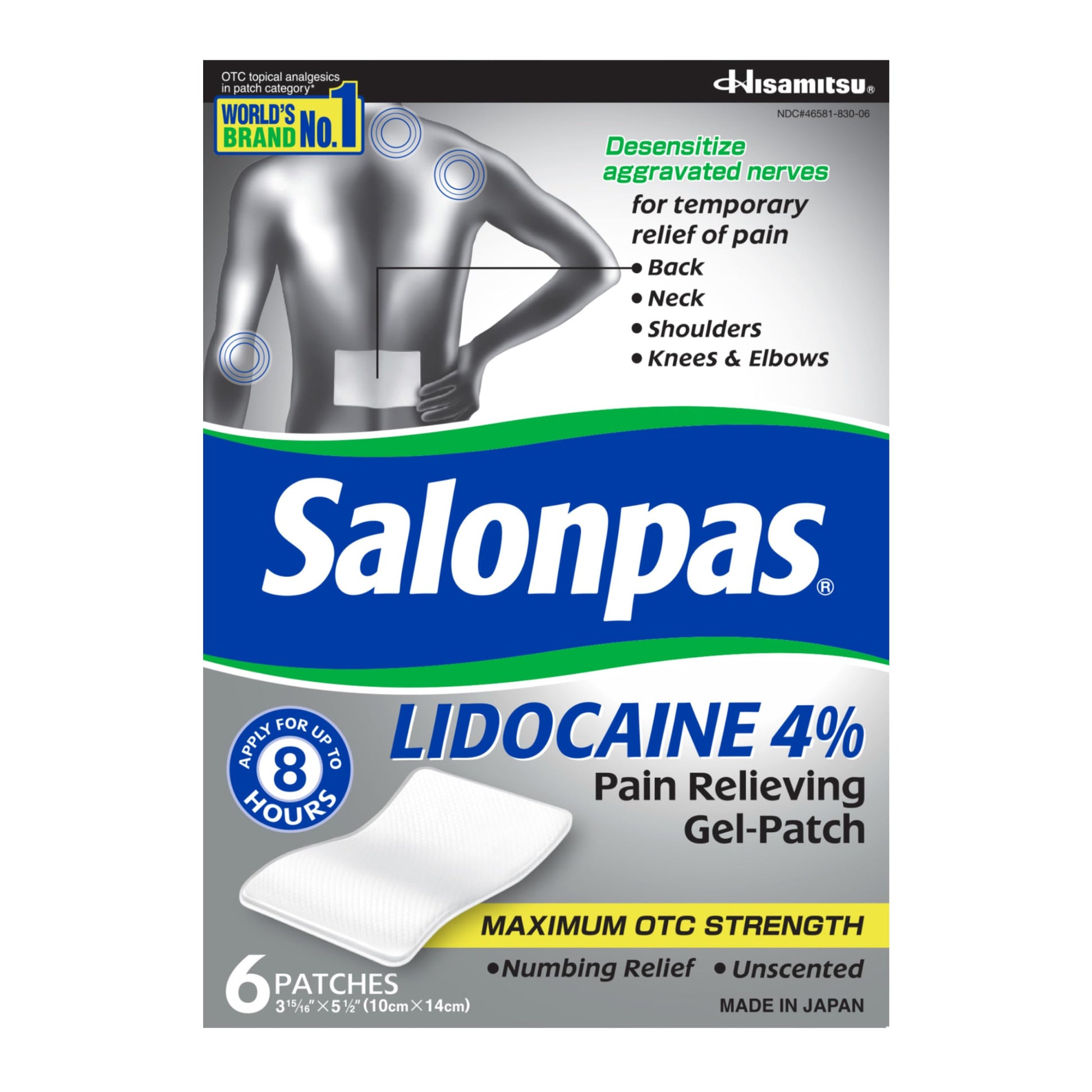 Salonpas Lidocaine 4% Pain Relieving Gel-Patch, 6 Count, for Back, Neck, Shoulder, Knee & Elbow Pain Salonpas uk supplements