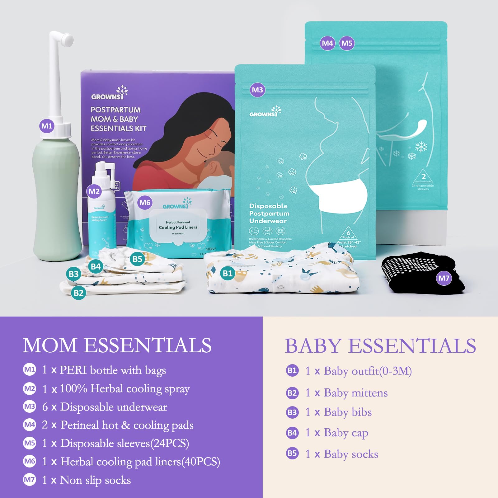 Grownsy Postpartum Mom & Baby Essential Kits, Postpartum Recovery Kit for Labor &Delivery GROWNSY uk supplements