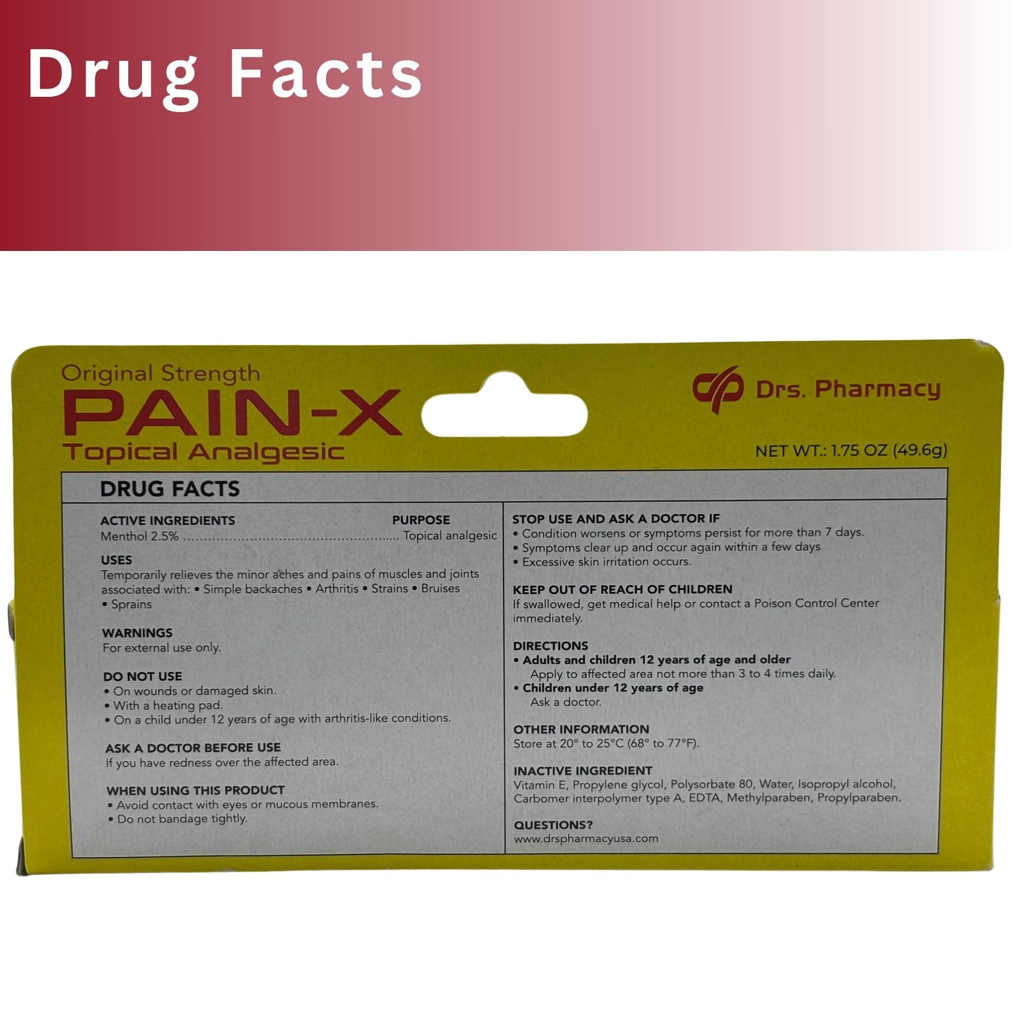 Drs. Pharmacy Pain-X Menthol Cream – Targeted Muscle & Joint Relief – 1.75 oz, Made in USA Drs. Pharmacy uk supplements