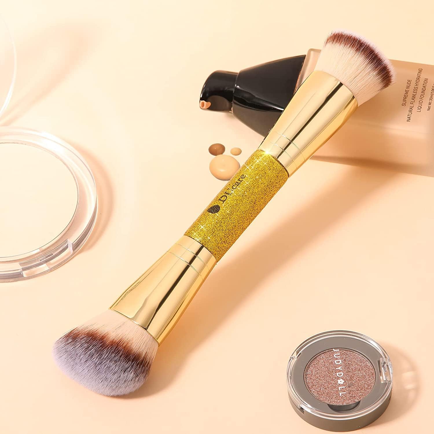 DUcare Dual End Foundation Contour Bronzer Brush, Gold Glitter Handle Double Ended Professional Face Makeup Tool for Liquid Cream Powder DUcare uk supplements