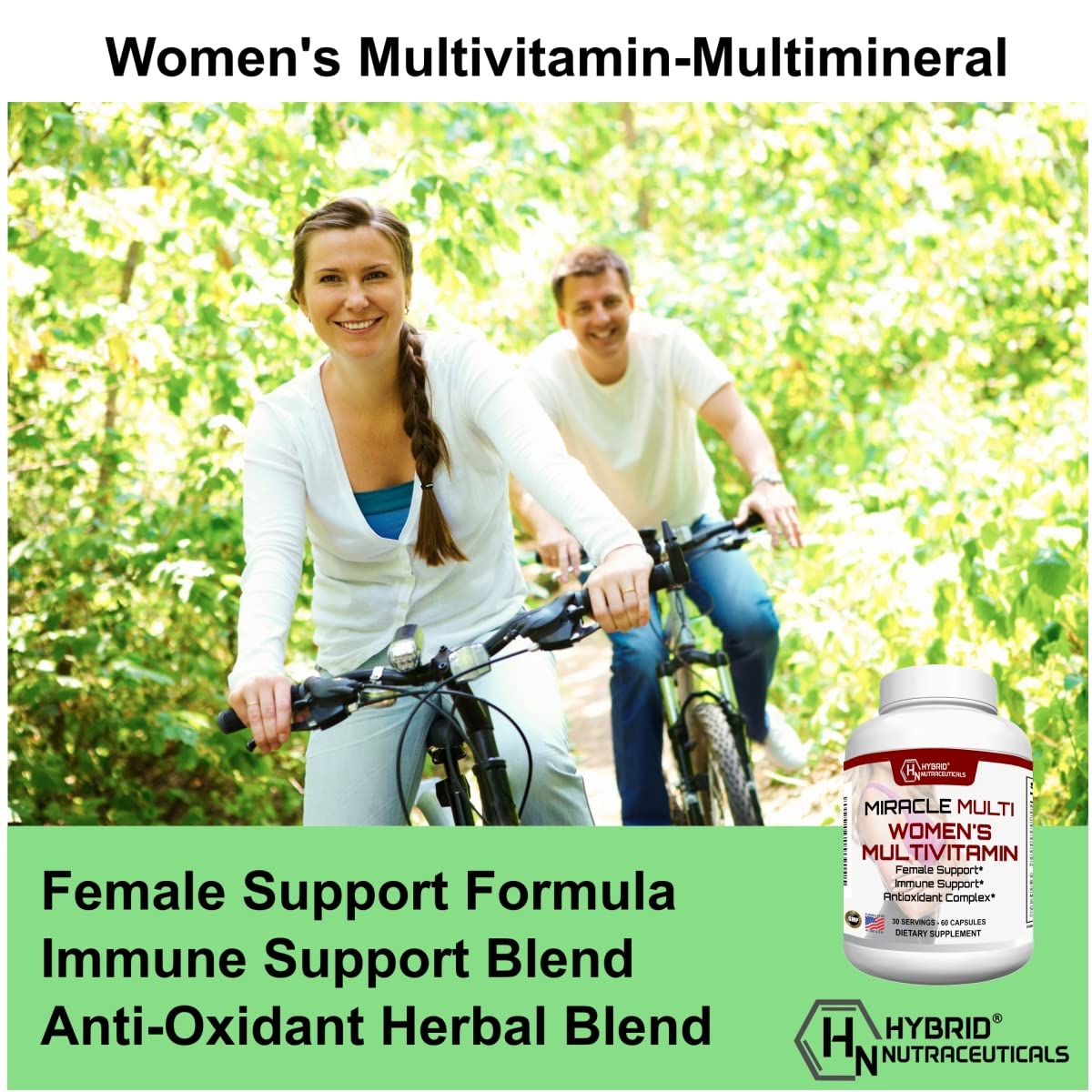 MiracleMulti Multivitamin for Women - Female Support Formula, Immune Support, Minerals, Biotin, Antioxidants & Superfoods Blend – 60 Capsules Hybrid Nutraceuticals uk supplements
