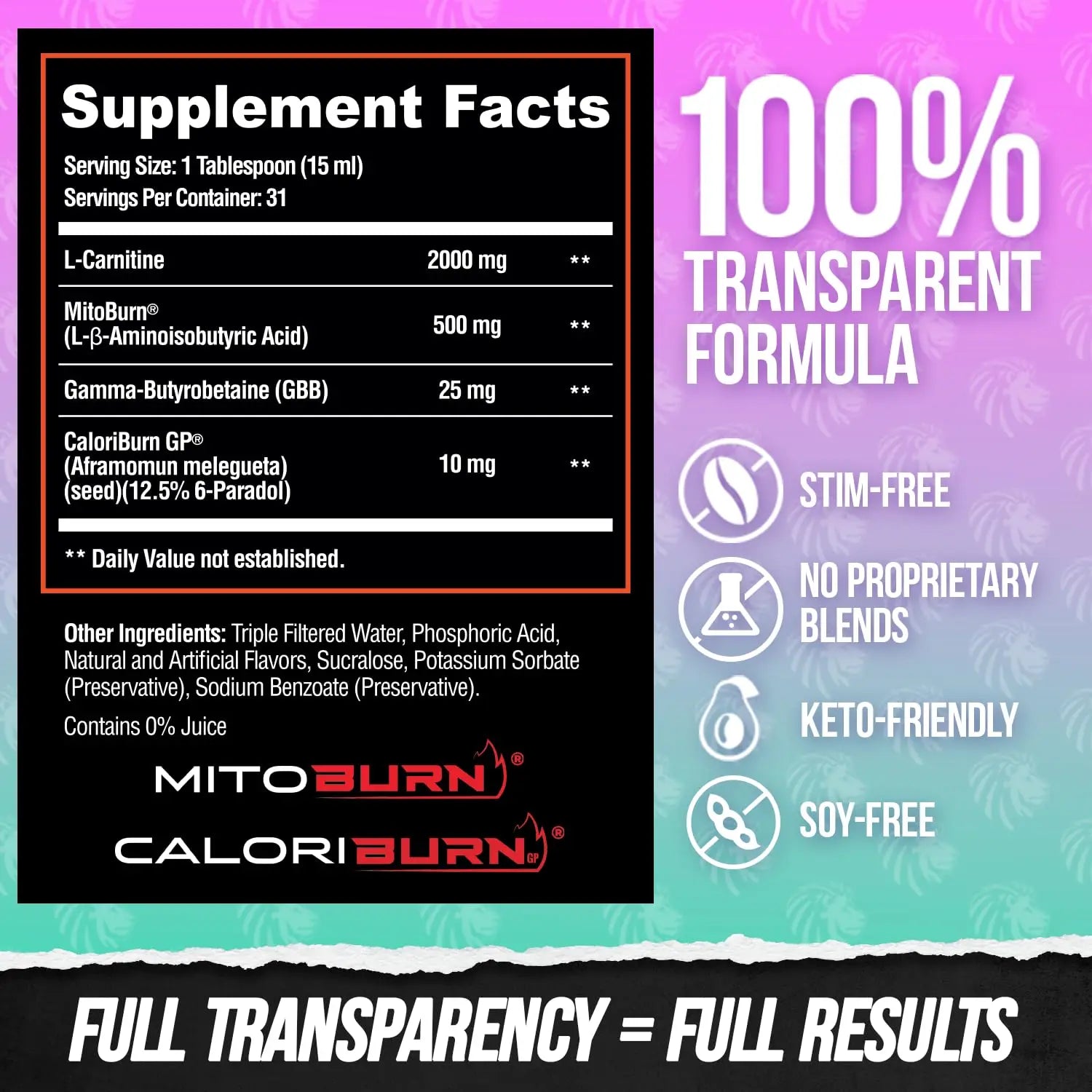 ALPHA LION Burn2O L-Carnitine Liquid 2000mg – Stim Free Super Thermogenic Fat Burner with MitoBurn® & CaloriBurn GP®, Metabolism Booster, Zero Calorie ALPHA LION uk supplements