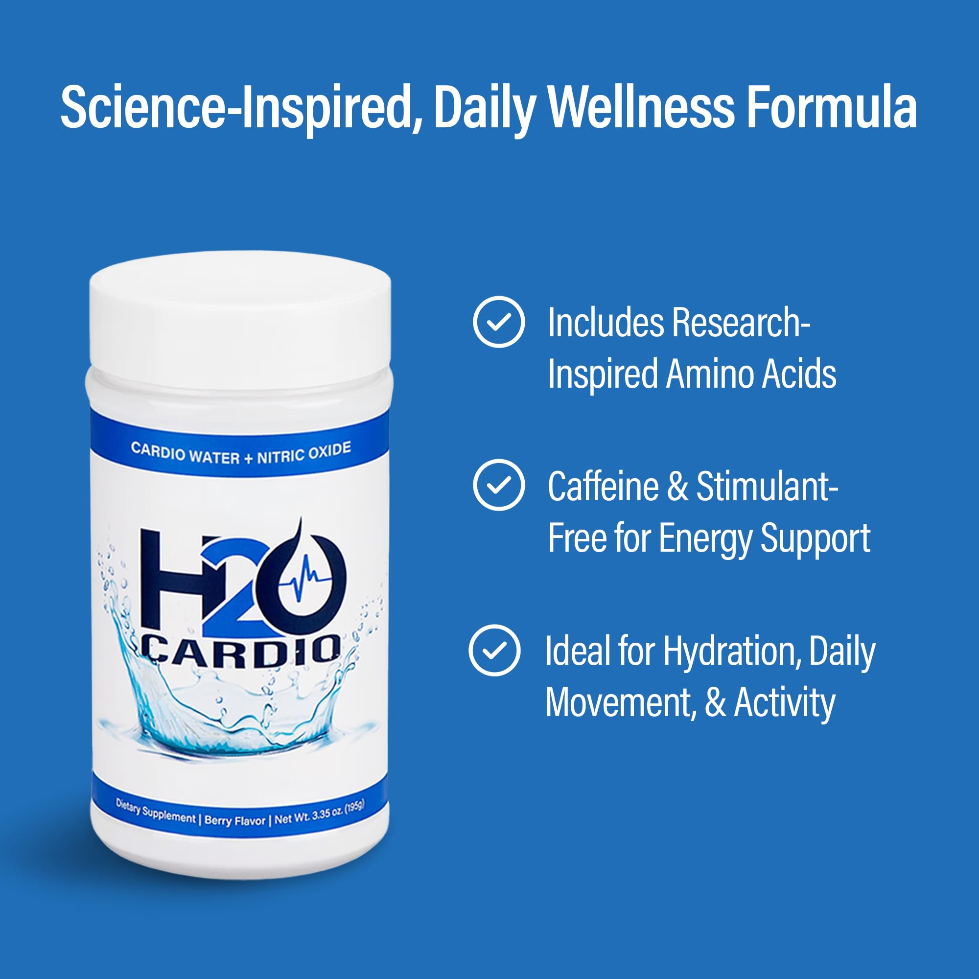 H2O Cardio | Nitric Oxide Supplement Drink | Wellness & Hydration Support | Arginine & Citrulline Powder | Berry Flavored Drink Mix for Daily Activity | Net Wt. 3.35 Ounces H2O CARDIO uk supplements