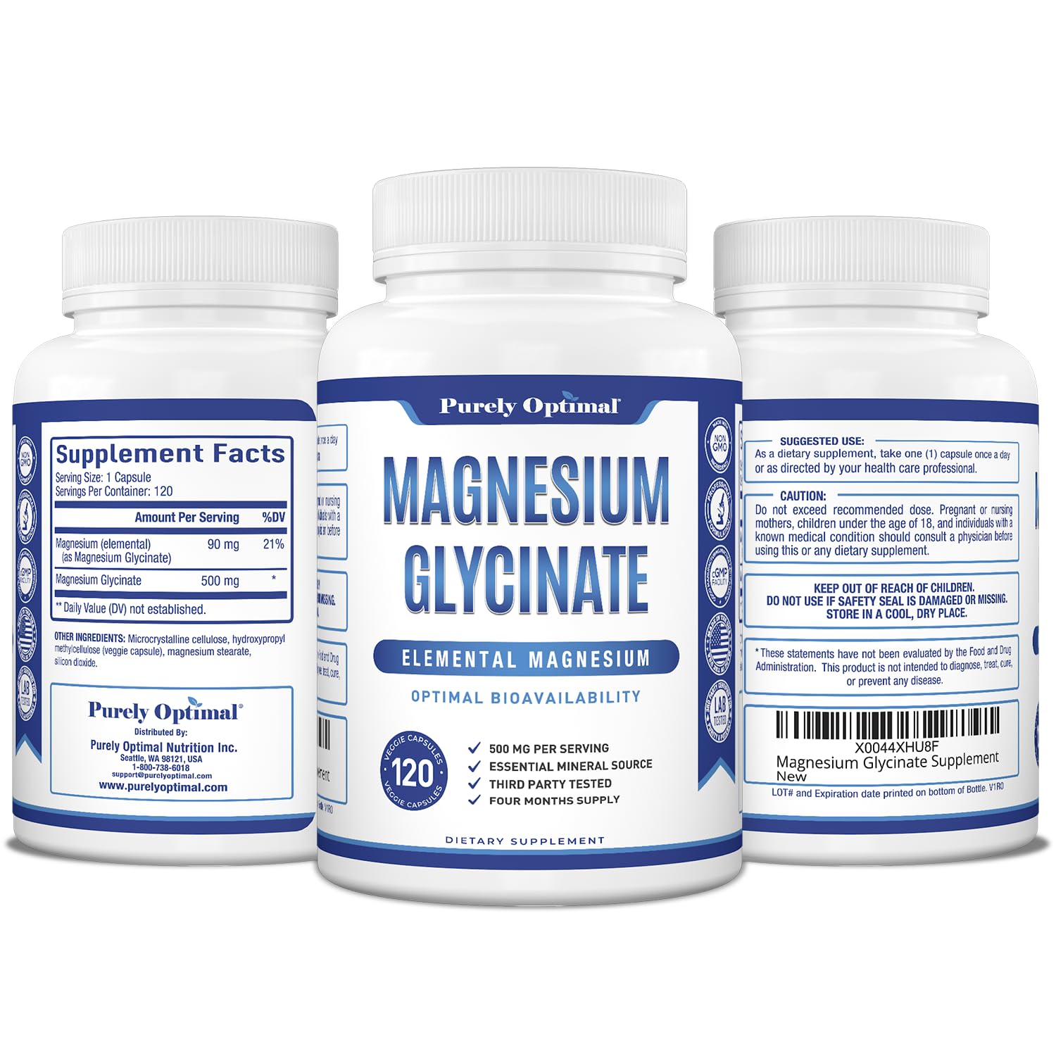 Purely Optimal Magnesium Glycinate 500mg – Sleep Support & Stress Relief – Gentle, High Absorption Magnesium Supplement for Muscle Relaxation, Calm & Nerve Support – 120 Capsules Purely Optimal uk supplements