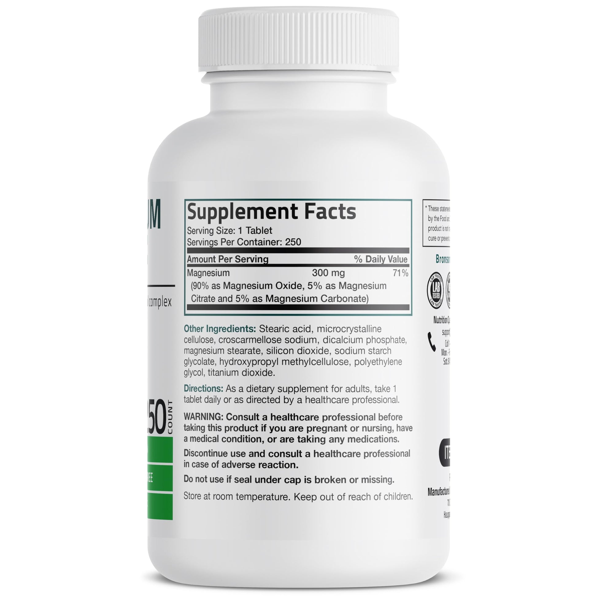 Bronson Triple Magnesium Complex Maximum Coverage 300mg - Non-GMO Formula, 250 Tablets Bronson uk supplements