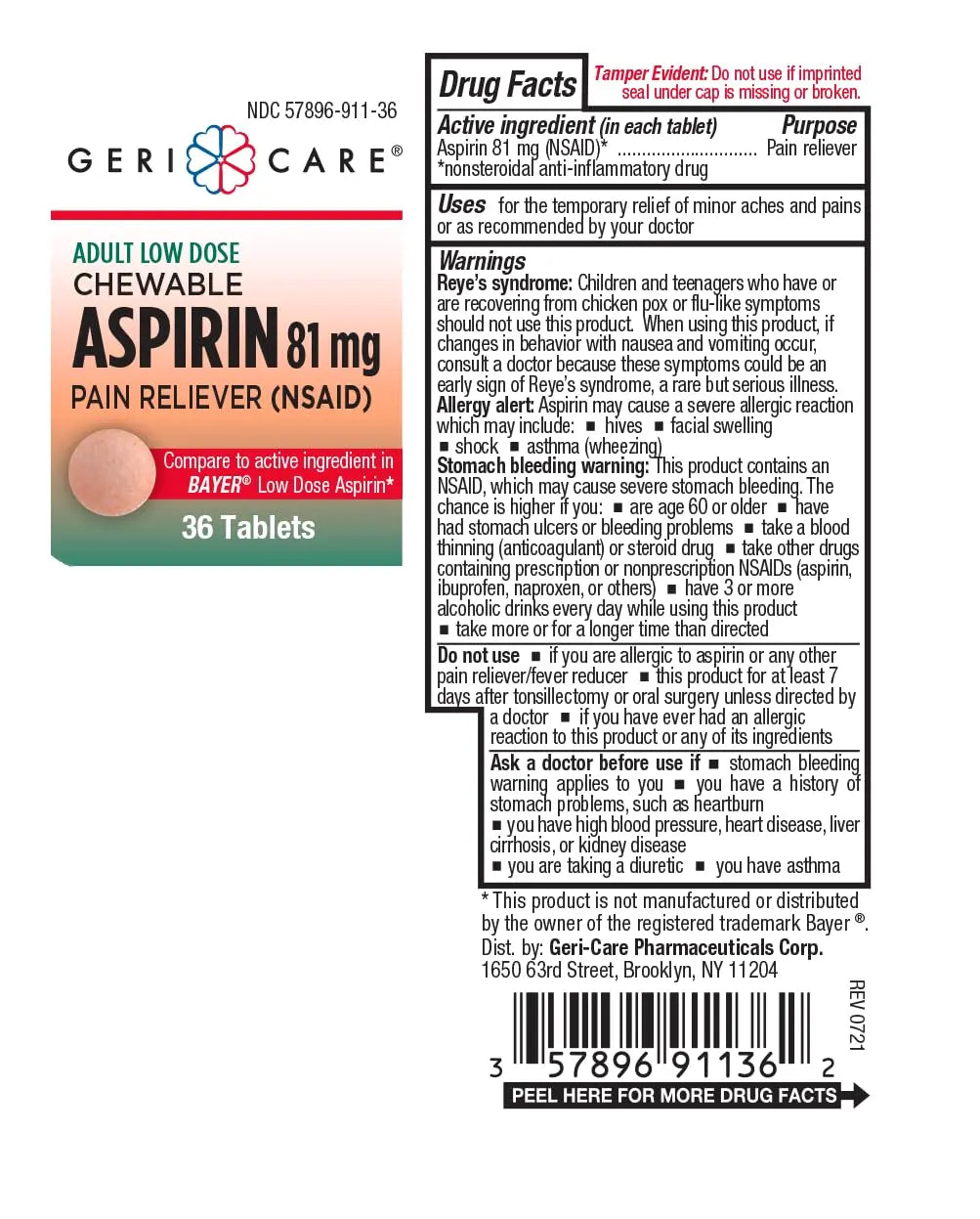 GeriCare Low Dose Adult Chewable Aspirin 81mg, Pain Reliever, Fever Reducer, 36 Count (Pack of 4) GeriCare uk supplements