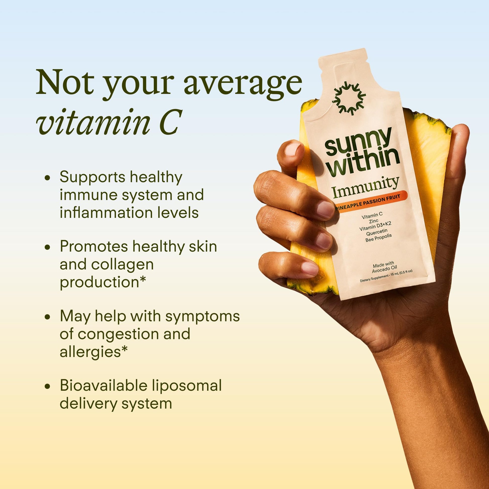 Sunny Within Immunity - 6-in-1 Liposomal Vitamin C Packets, Zinc, D3 + K2, Quercetin, Bee Propolis & Avocado Oil - Antioxidant Liquid Supplement for Immunity, Skin & Bone* - 30 Pouches Sunny Within uk supplements