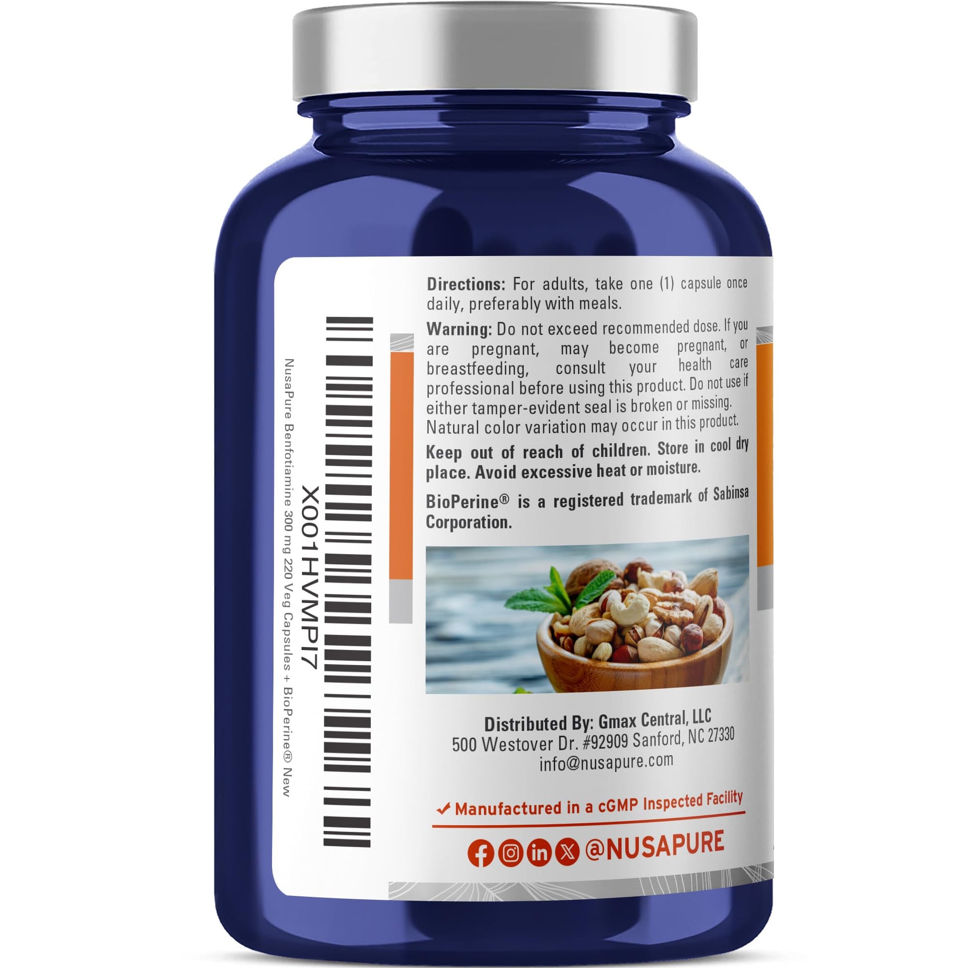 NusaPure Benfotiamine 300mg Per Veggie Caps 220 Count (Non-GMO, Vegan) Bioperine NusaPure uk supplements