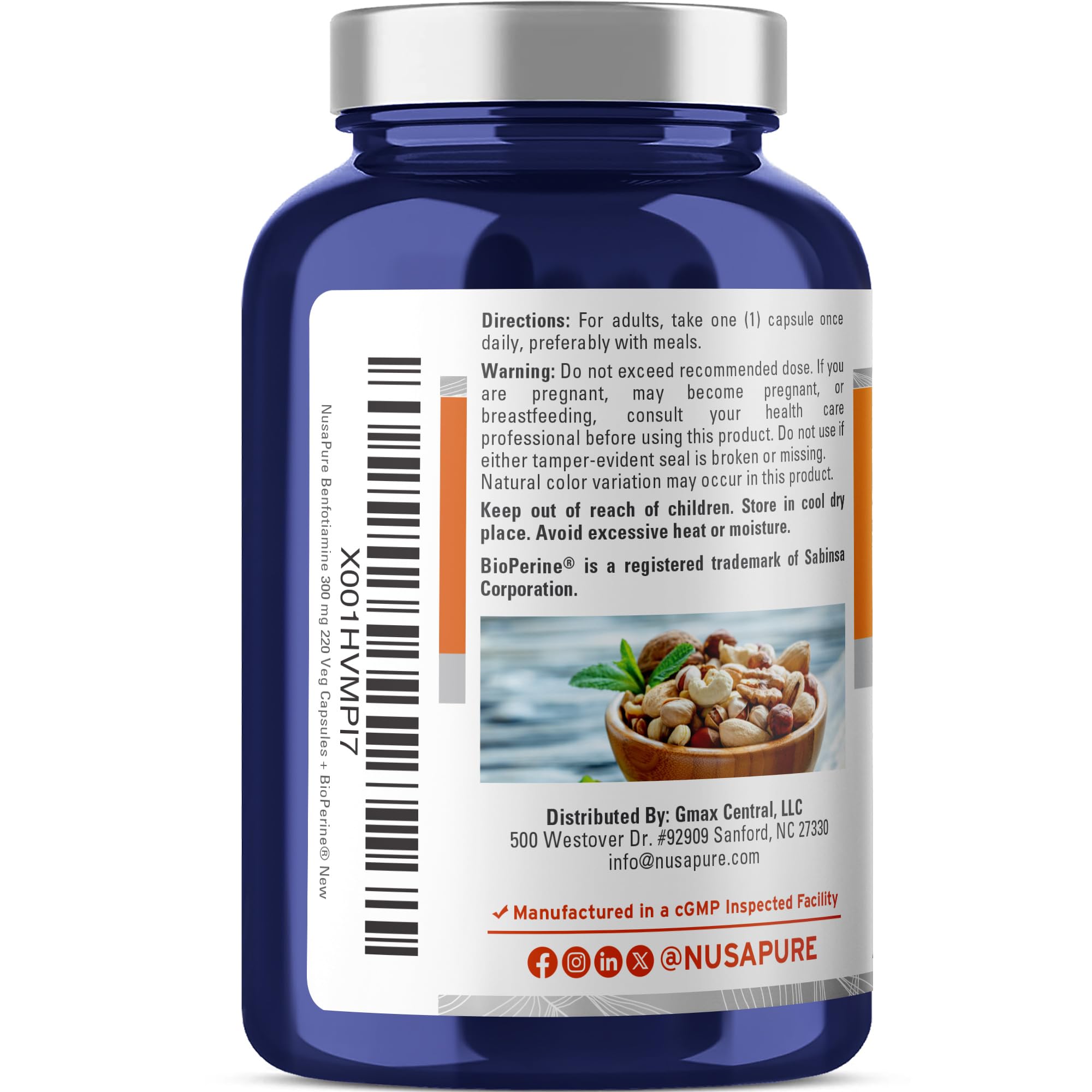 NusaPure Benfotiamine 300mg Per Veggie Caps 220 Count (Non-GMO, Vegan) Bioperine NusaPure uk supplements