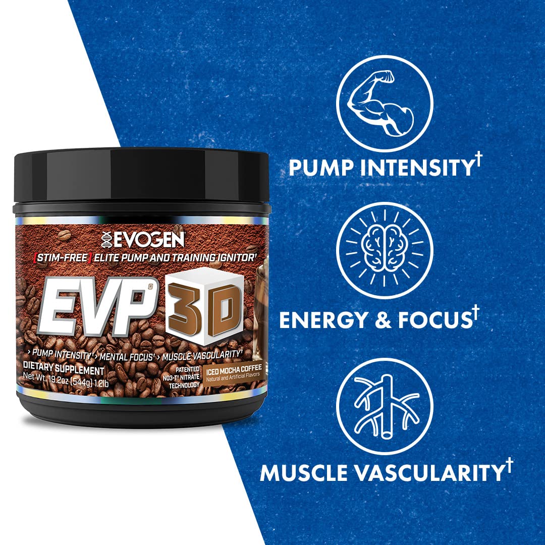 Evogen EVP 3D Iced Moche Coffee | Xtreme Stimulant Free Pre-Workout Powder Arginine Evogen uk supplements