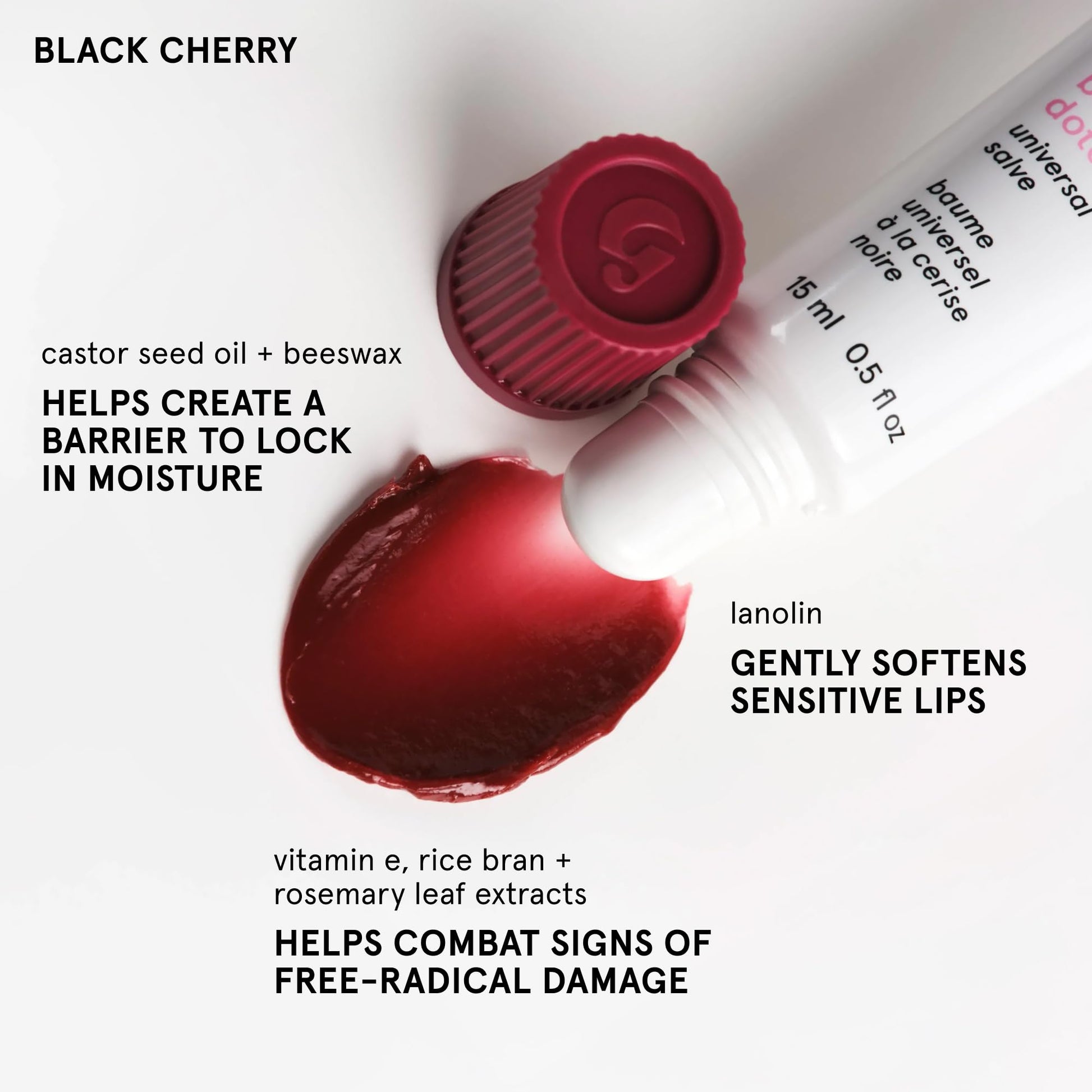 Glossier Balm Dotcom Hydrating Tinted Lip Balm - Universal Salve, Up to 12Hr Moisture for Dry Lips, Cuticles & Skin - Lanolin, Beeswax & Castor Oil - Black Cherry, Burgundy Tint, 15ml Glossier uk supplements