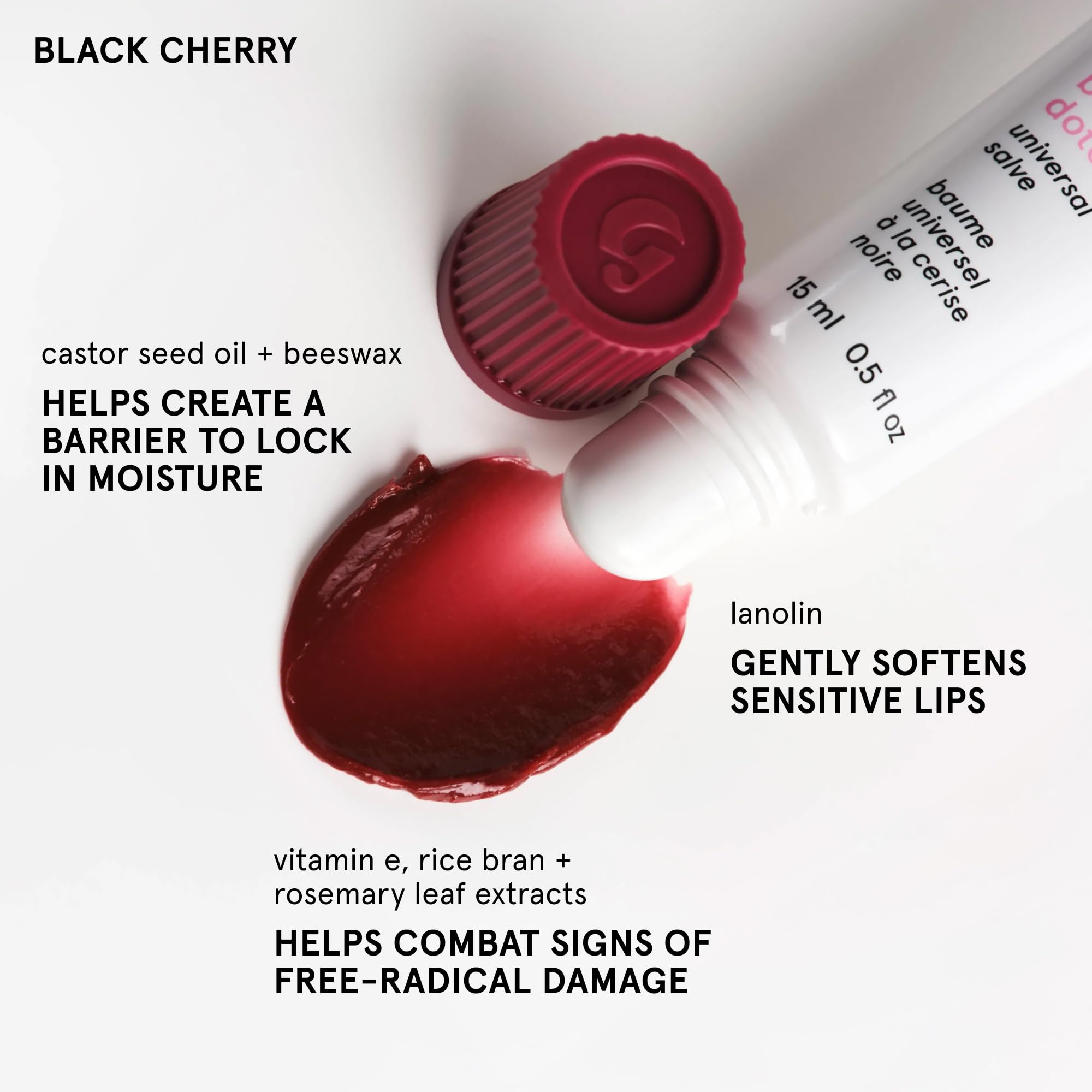 Glossier Balm Dotcom Hydrating Tinted Lip Balm - Universal Salve, Up to 12Hr Moisture for Dry Lips, Cuticles & Skin - Lanolin, Beeswax & Castor Oil - Black Cherry, Burgundy Tint, 15ml Glossier uk supplements