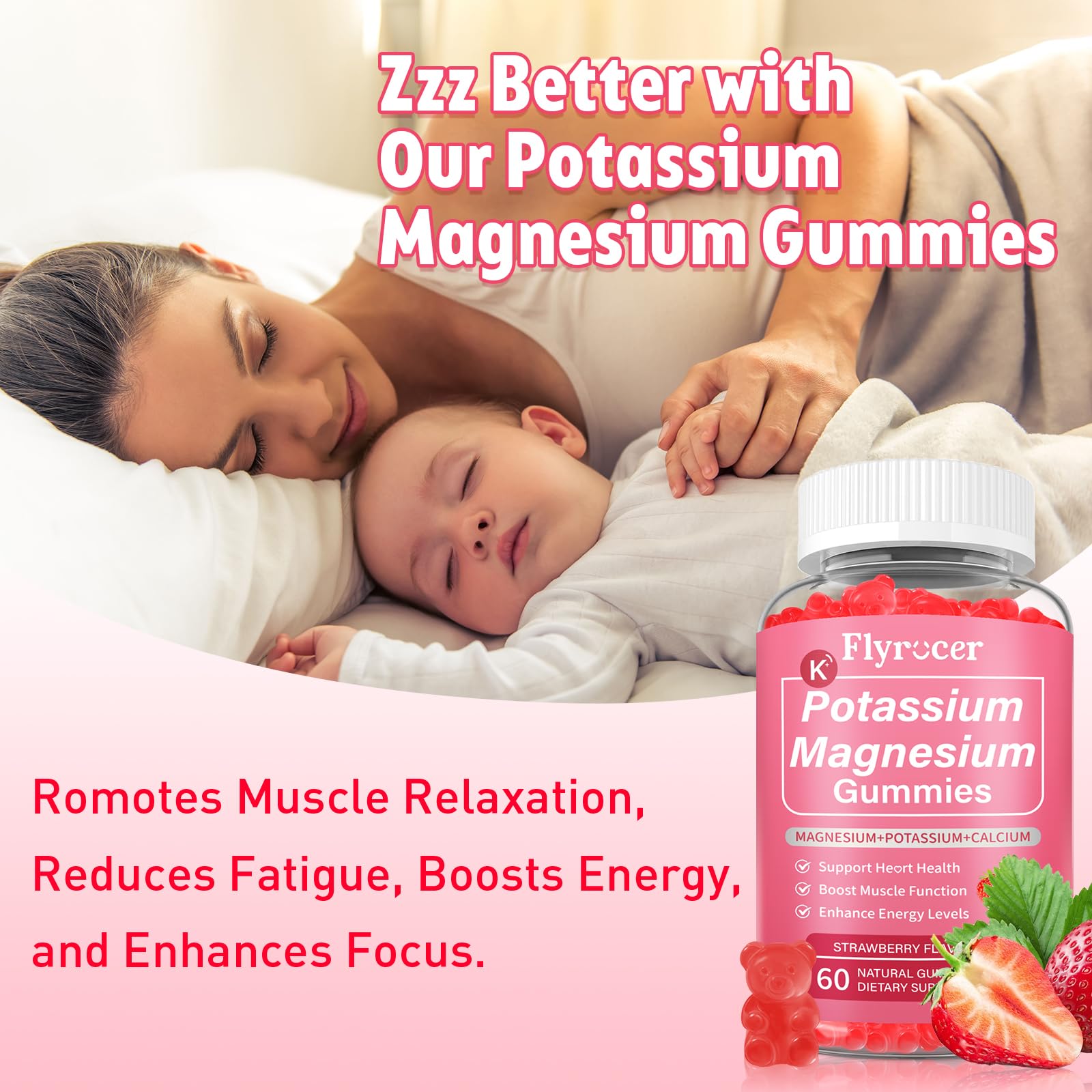 2 Pack Potassium Magnesium Gummies for Men & Women, Potassium Magnesium Supplement for Leg Cramps, Muscle Health, & Electrolyte Balance, Strawberry Flavor, 120 Gummies Flyrocer uk supplements
