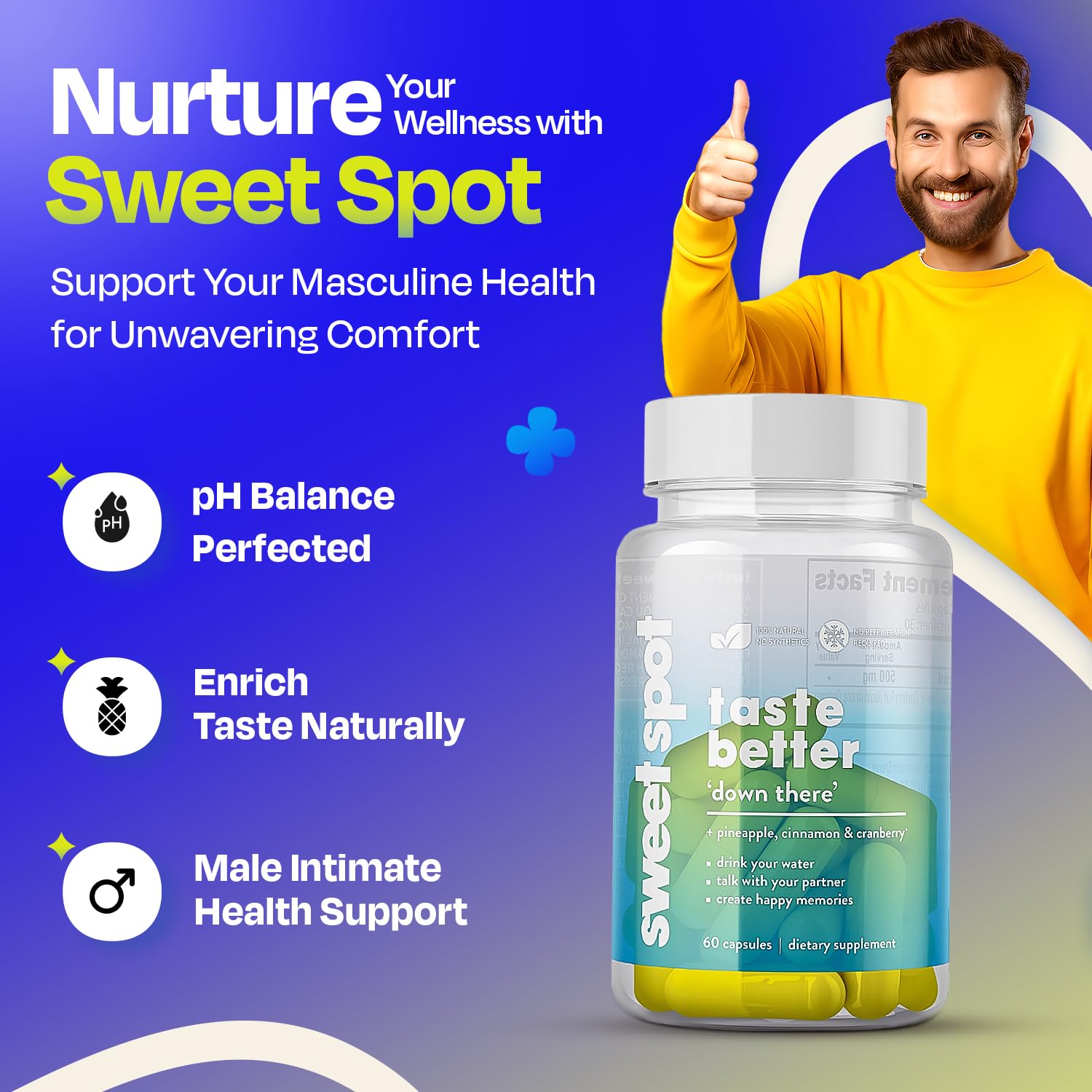 Pineapple Probiotics for Men – 625mg Sweet Spot Formula with Pineapple Extract, Cranberry & Cinnamon, Supports pH Balance & Freshens Taste, 60 Capsules, Made in the USA TASTE THE SWEET SPOT uk supplements
