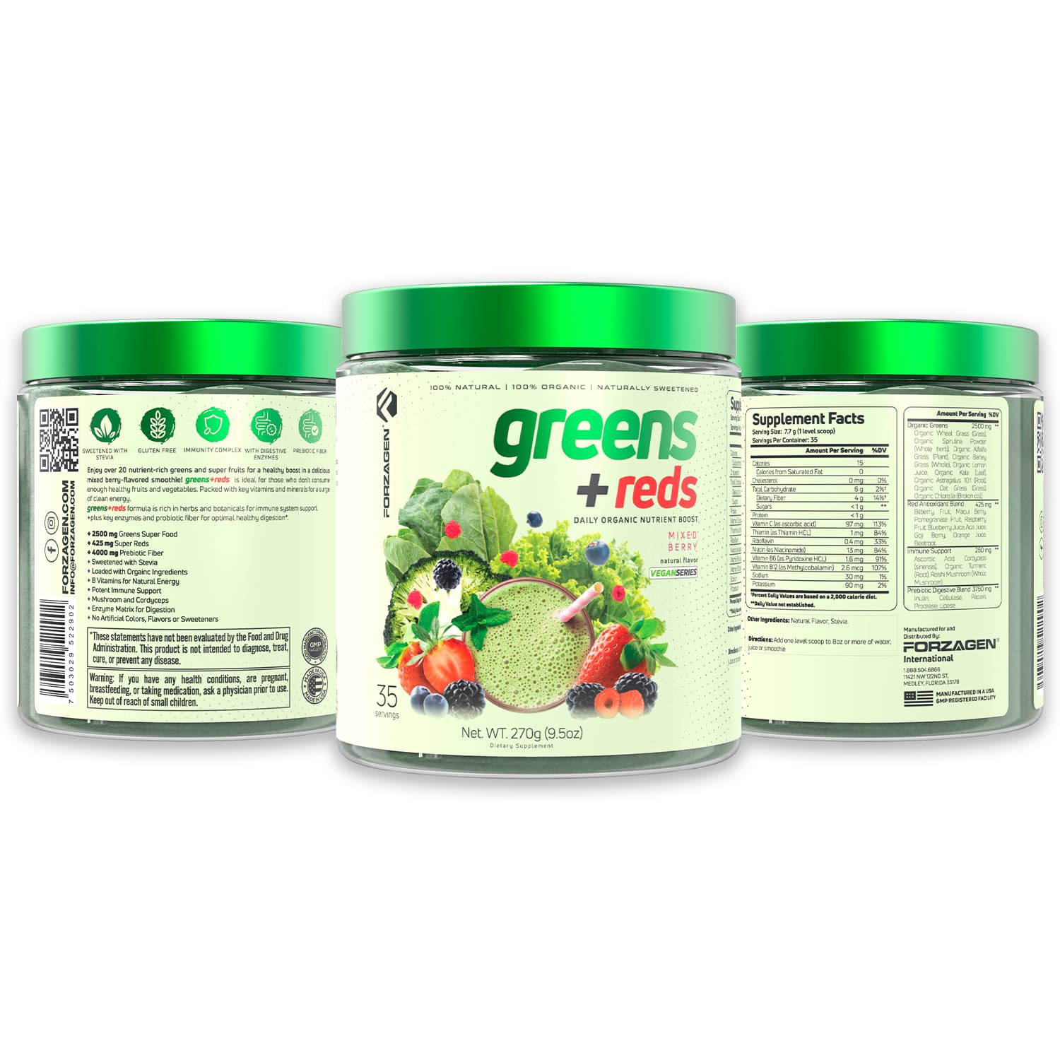 Forzagen Vegan Greens & Reds Superfood Powder - Organic Super Greens Powder | Premium Veggie Powder Supplement | 35 Servings Reds and Greens Superfood Powder Forzagen uk supplements