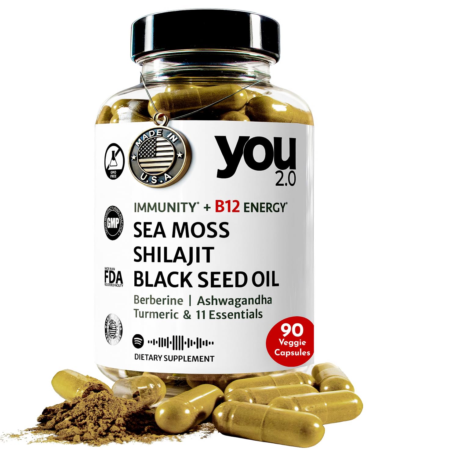 YOU 2.0 Powerhouse Superfood with Seamoss, Shilajit, Ashwagandha, Berberine, Maca, Black Seed Oil, Turmeric, Vitamin C, D, B12, K2 - Moringa, Apple Cider, Made in USA for Overall Health & Immunity YOU 2.0 uk supplements