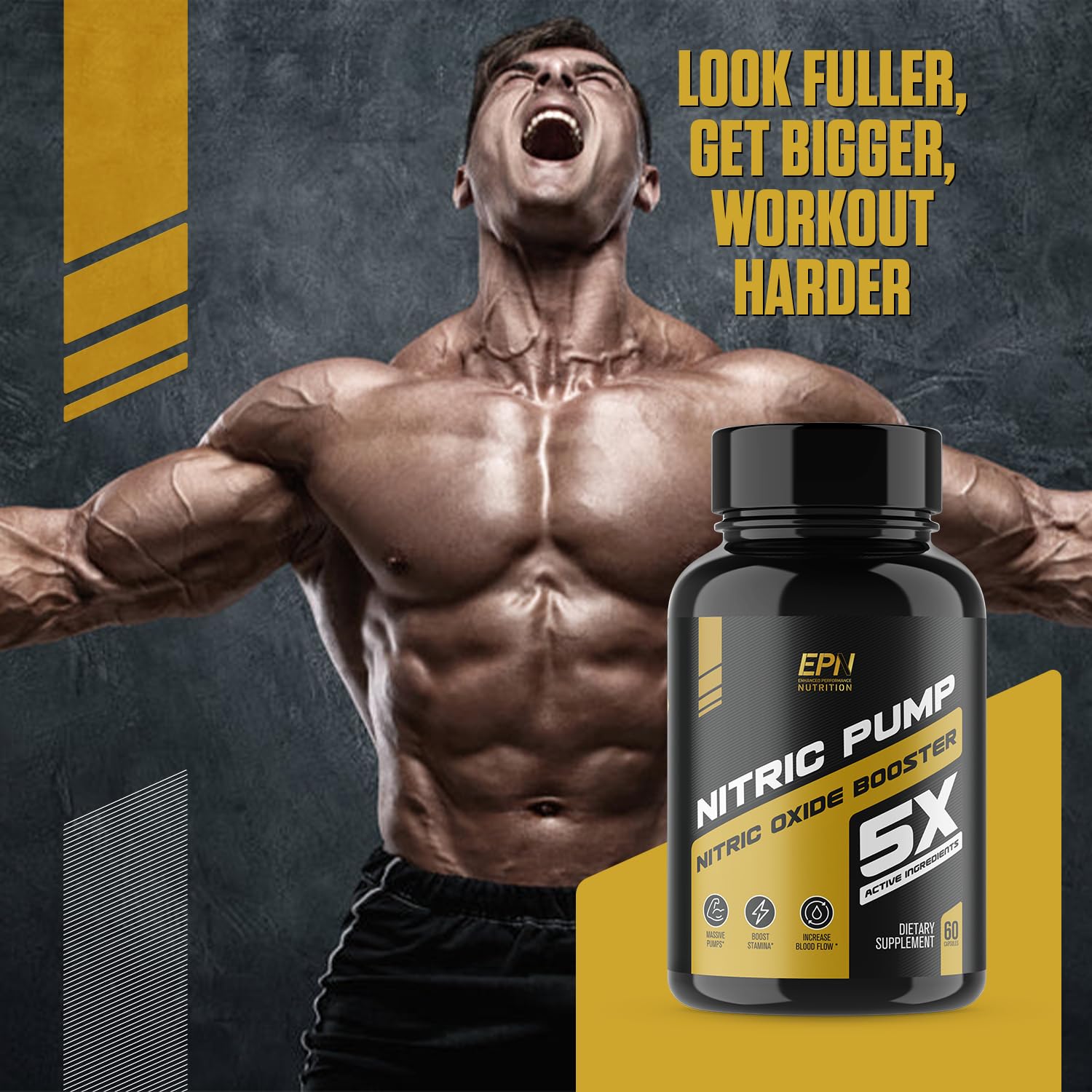 Nitric Pump 5X | #1 Rated Nitric Oxide Booster Supplement | Stim Free Pre Workout EPN Supplements uk supplements