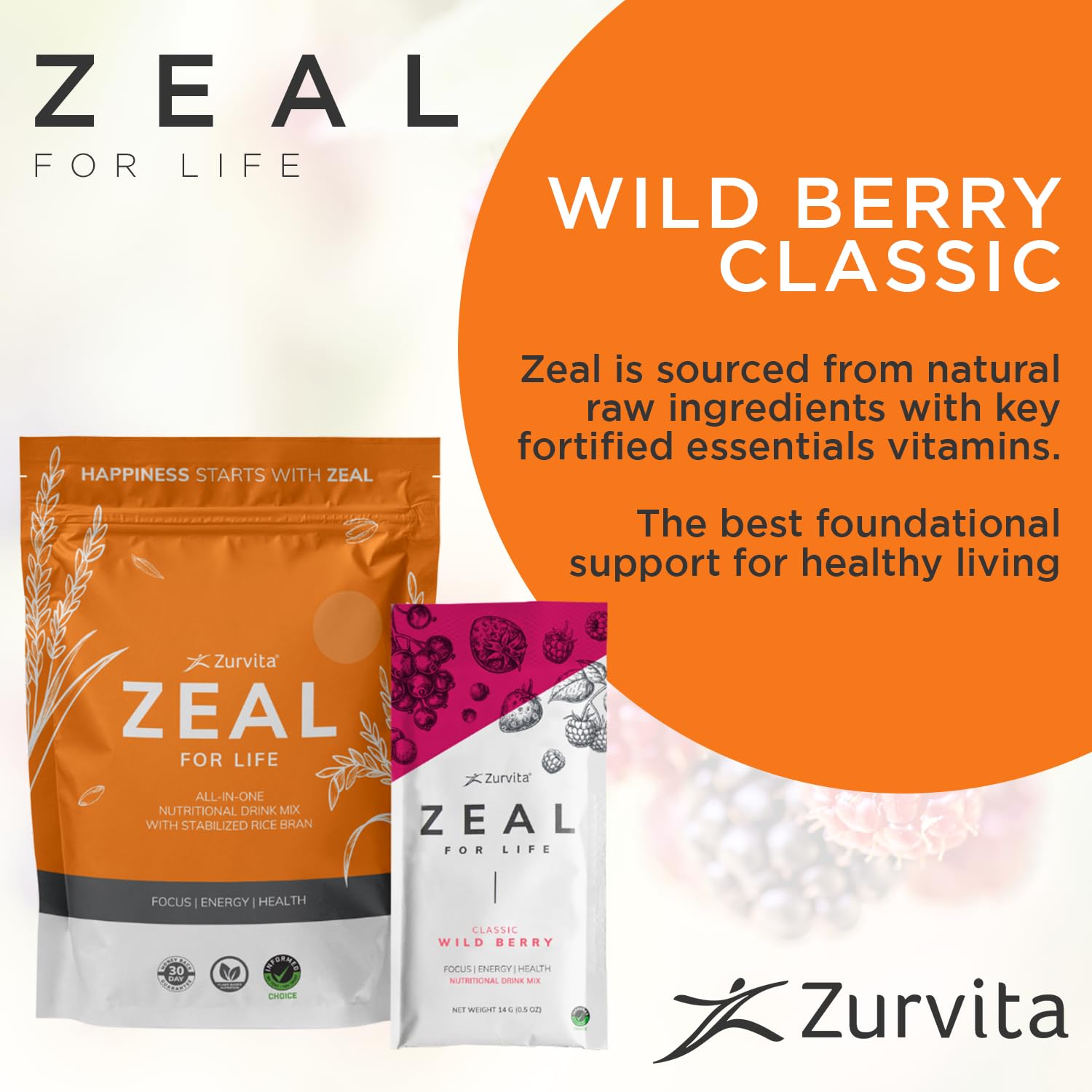 Zurvita - Zeal for Life Wellness Drink Mix - Wild Berry (Classic) Flavor - Gluten-Free, Vegan, with Vitamins and Minerals - 10 Single Packets Zurvita uk supplements