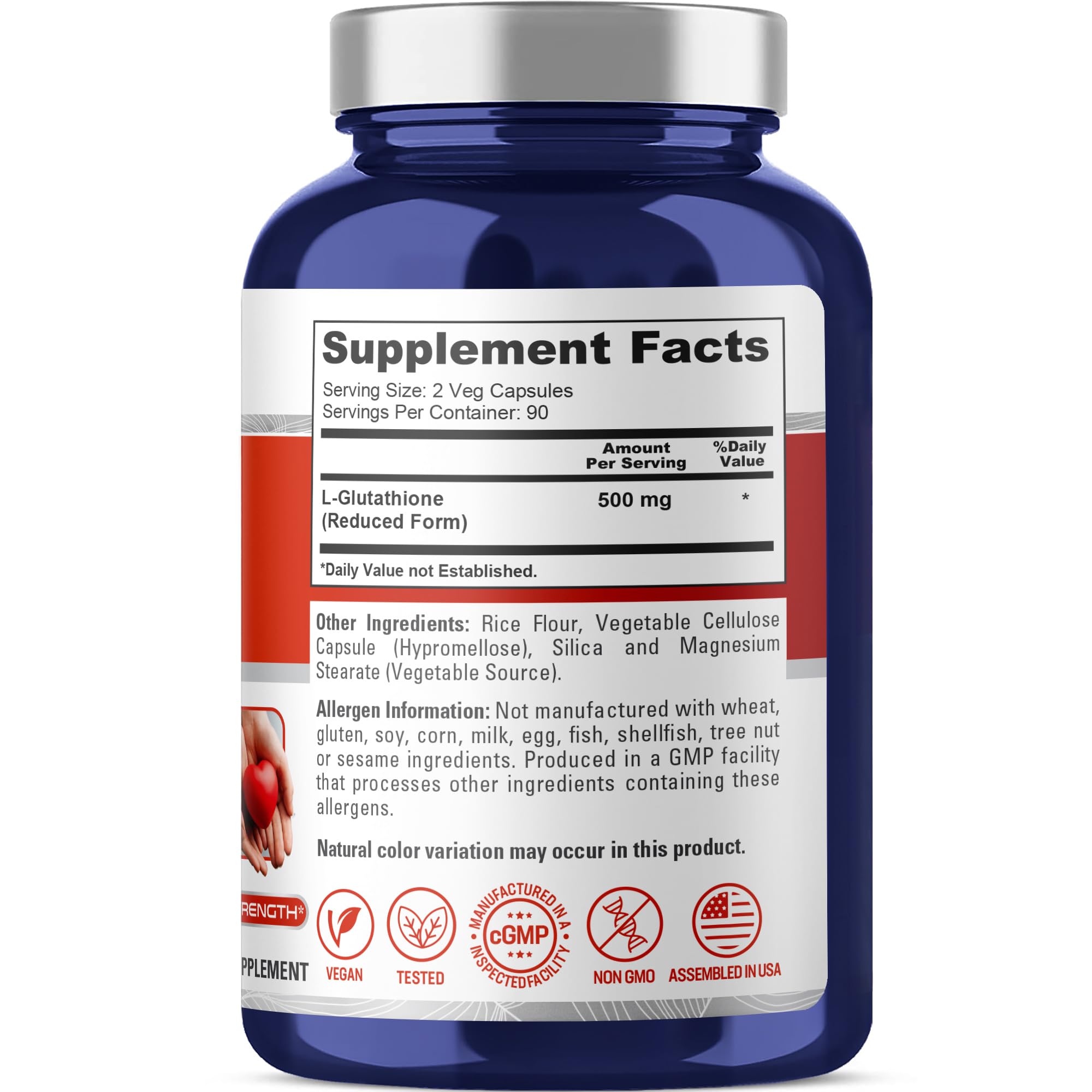 NusaPure Reduced Glutathione 500mg 180 Veggie Capsules (Vegan,Non-GMO) L-Glutathione NusaPure uk supplements