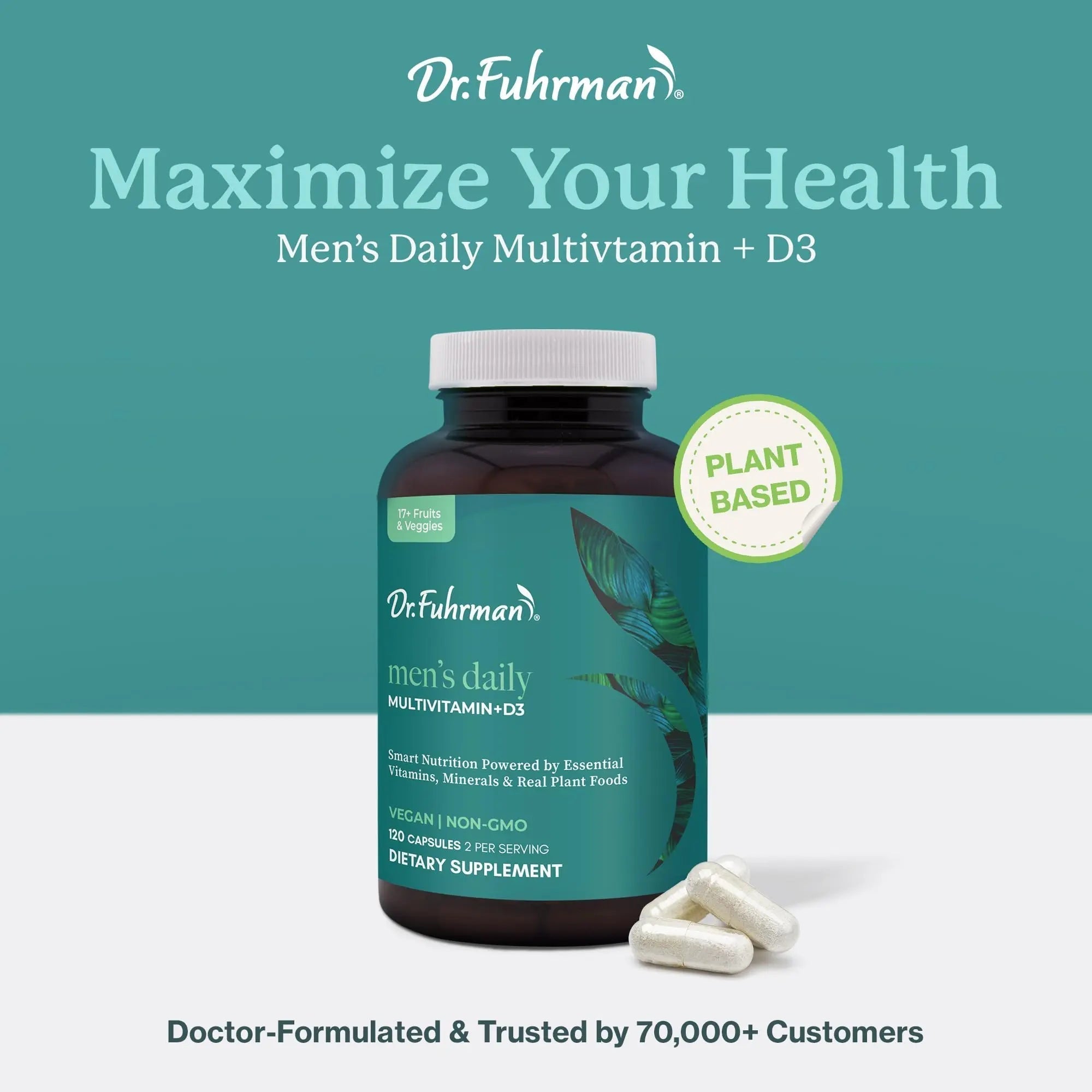 Dr. Fuhrman 2 Month Supply Multivitamin for Men + D3 Vitamin for Immune Support | Vegan Formula Womens Multivitamin with B12 & Zinc | Dr. Fuhrman uk supplements
