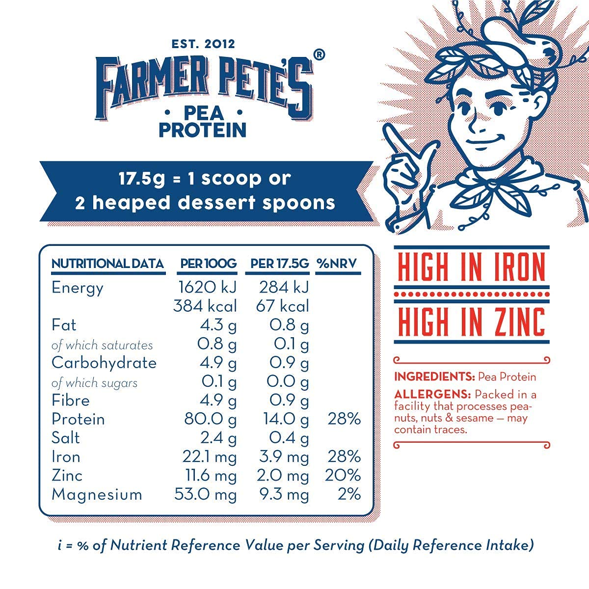 Farmer Pete's Pea Protein Powder 1kg - Dairy Free, Gluten Free, Natural Plant Based Vegan Protein Powder Isolate (1kg) Farmer Pete's uk supplements