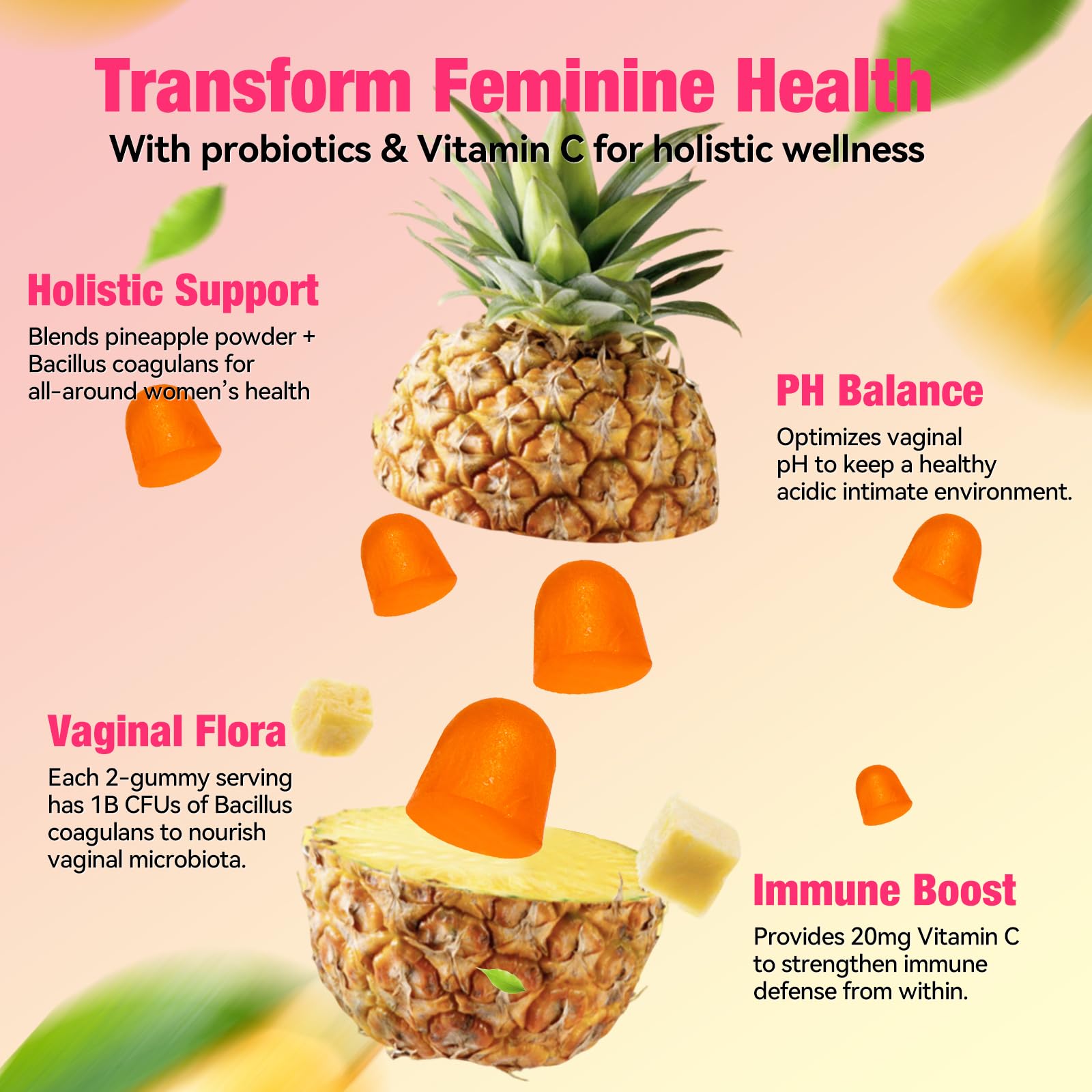 QualiLife Premium Feminine Balance Gummies for Women – Probiotic Vaginal Health Support with Vitamin C – pH Balance & Flora Support – Sugar Free, Vegan, Hawaiian Pineapple Flavor – 60 Gummies (1) QualiLife uk supplements