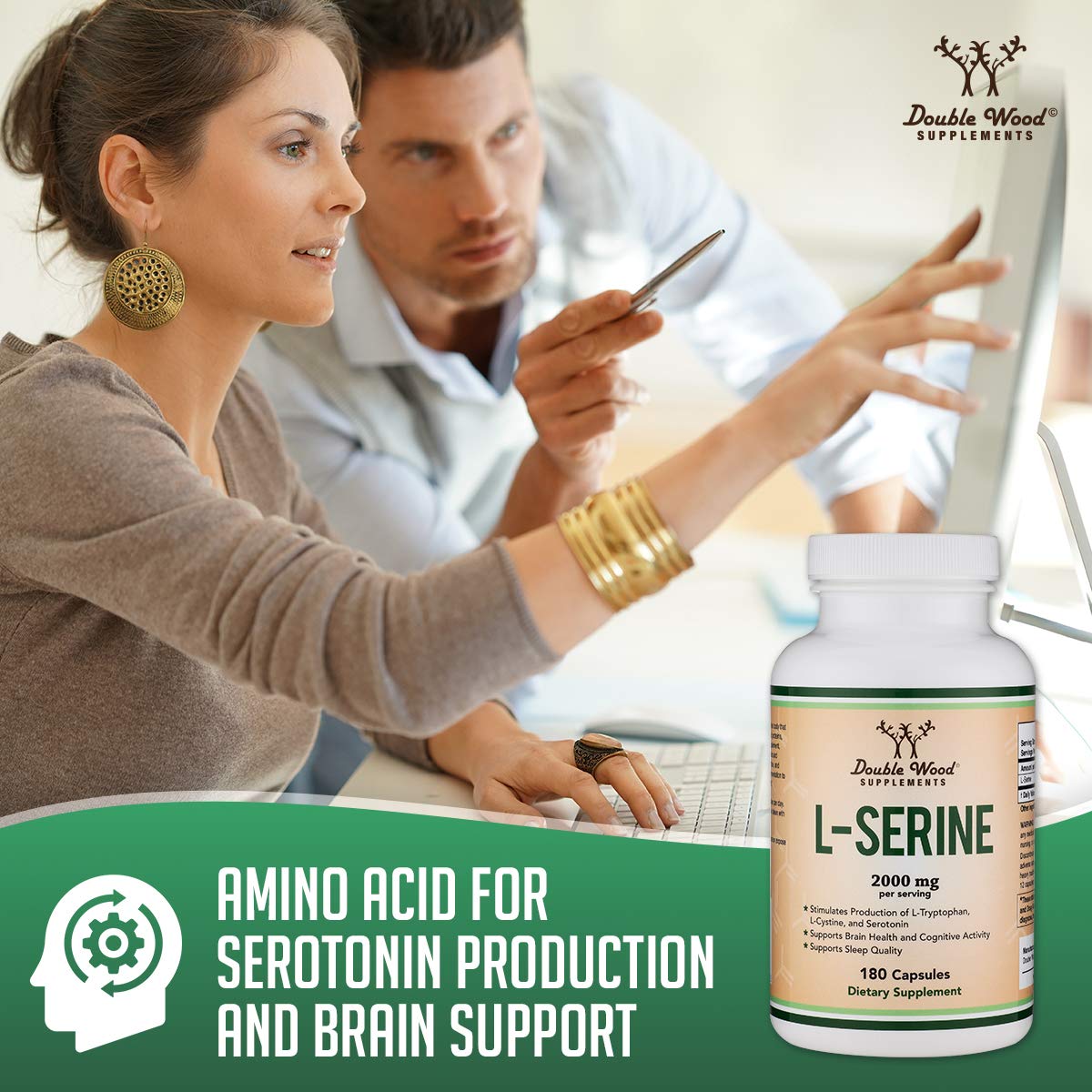 L-Serine Capsules (Third Party Tested) - 2,000mg Servings Used in Clinical Study, 180 Count, 500mg per Capsule (L Serine Amino Acid for Serotonin Production and Brain Support) by Double Wood Double Wood Supplements uk supplements