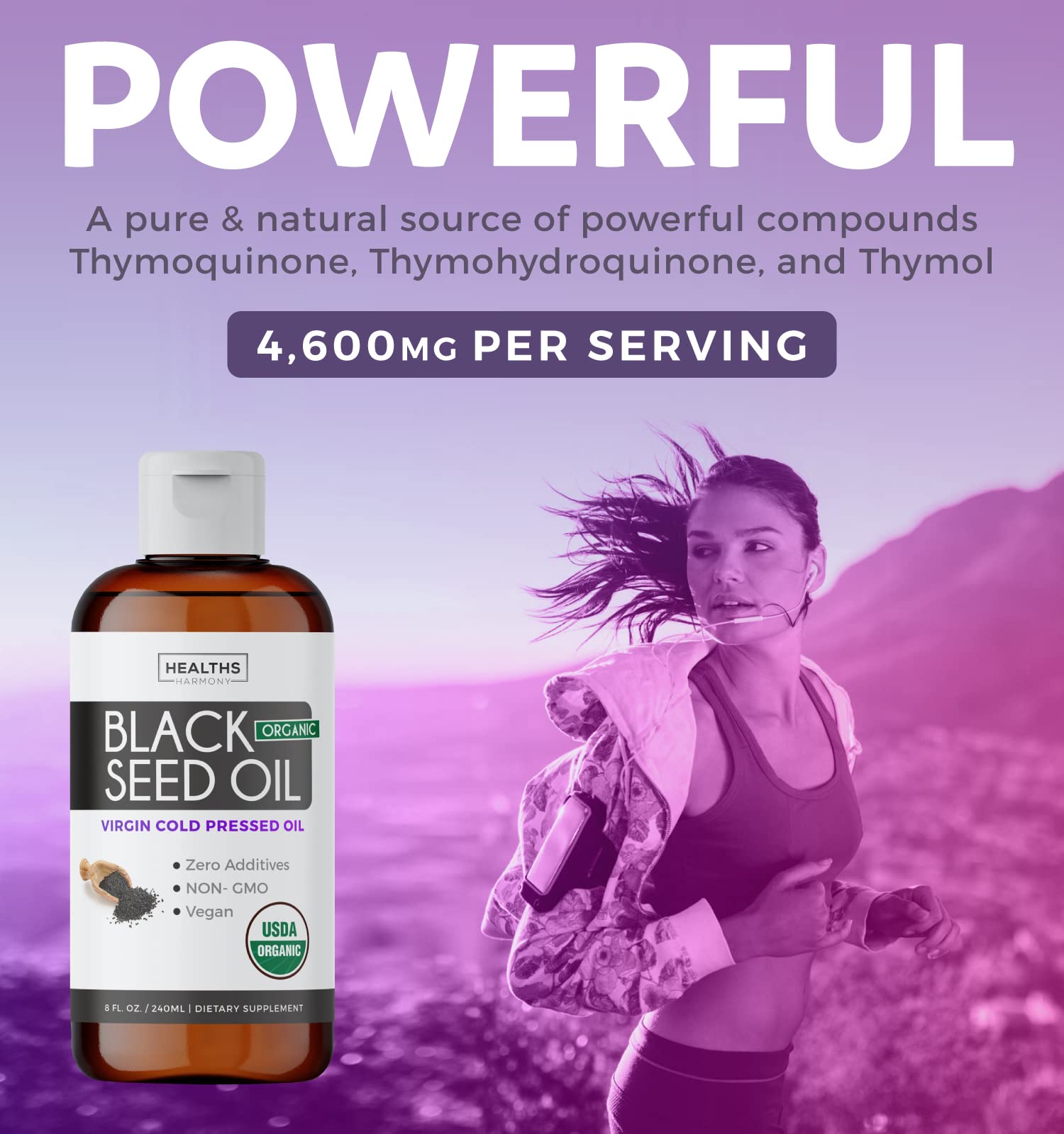 USDA Organic Black Cumin Seed Oil Liquid (8 fl oz) Premium Cold-Pressed Nigella Sativa Healths Harmony uk supplements