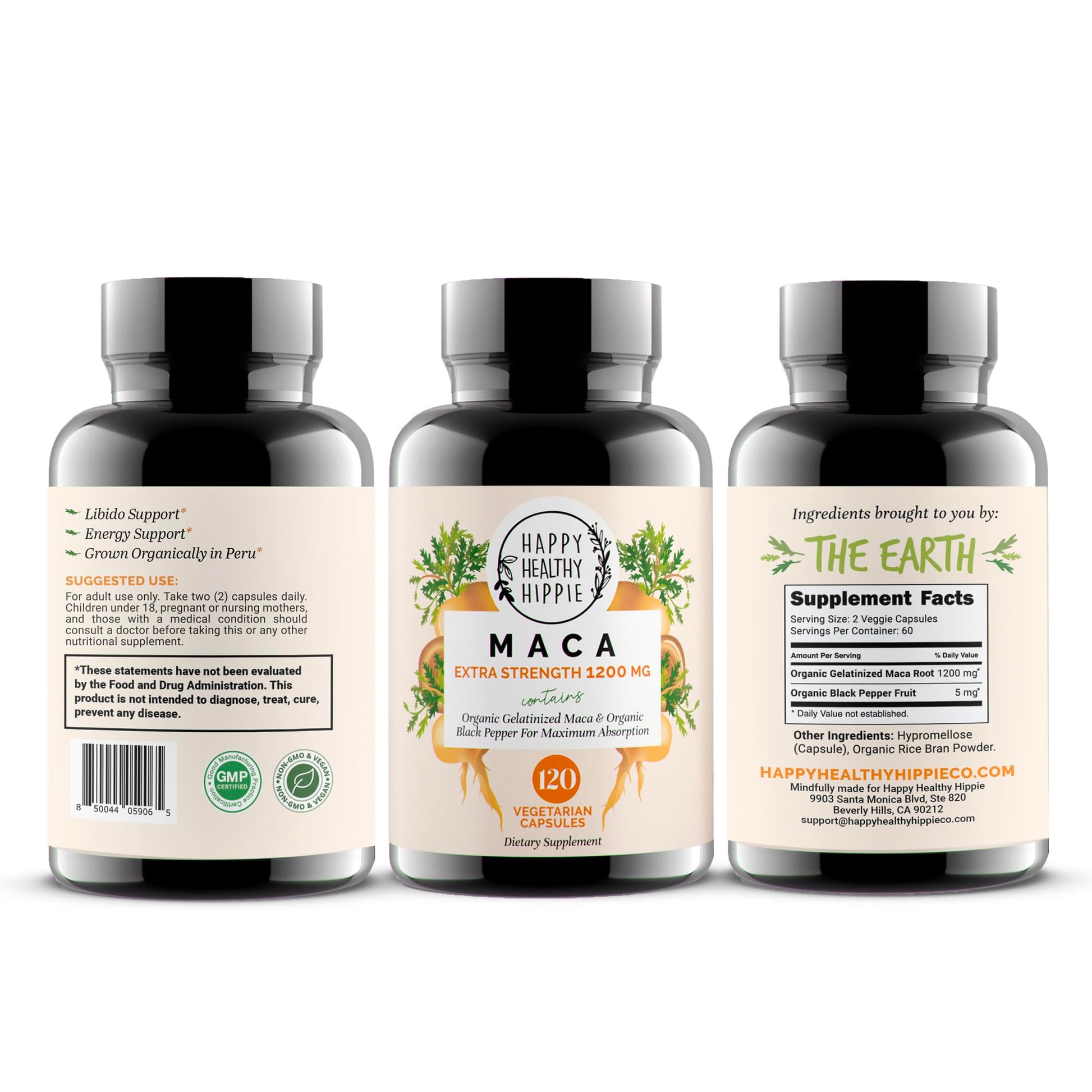 Organic Maca Root Capsules 1200 mg – Libido Booster for Women Fast Acting & Potent | Female Maca Supplement | Energy Pills from Peru | Includes Black Pepper for High Absorption | Vegan, 120 Ct Happy Healthy Hippie uk supplements