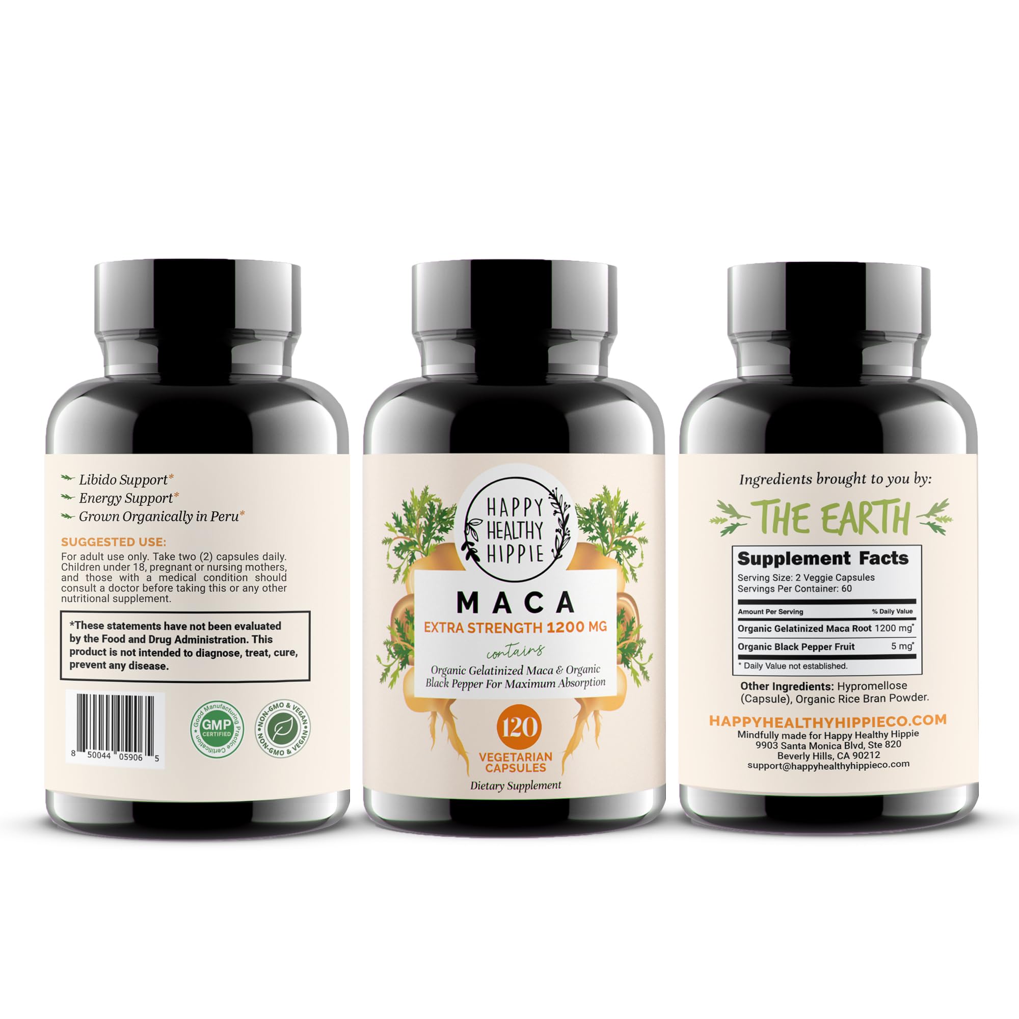 Organic Maca Root Capsules 1200 mg – Libido Booster for Women Fast Acting & Potent | Female Maca Supplement | Energy Pills from Peru | Includes Black Pepper for High Absorption | Vegan, 120 Ct Happy Healthy Hippie uk supplements