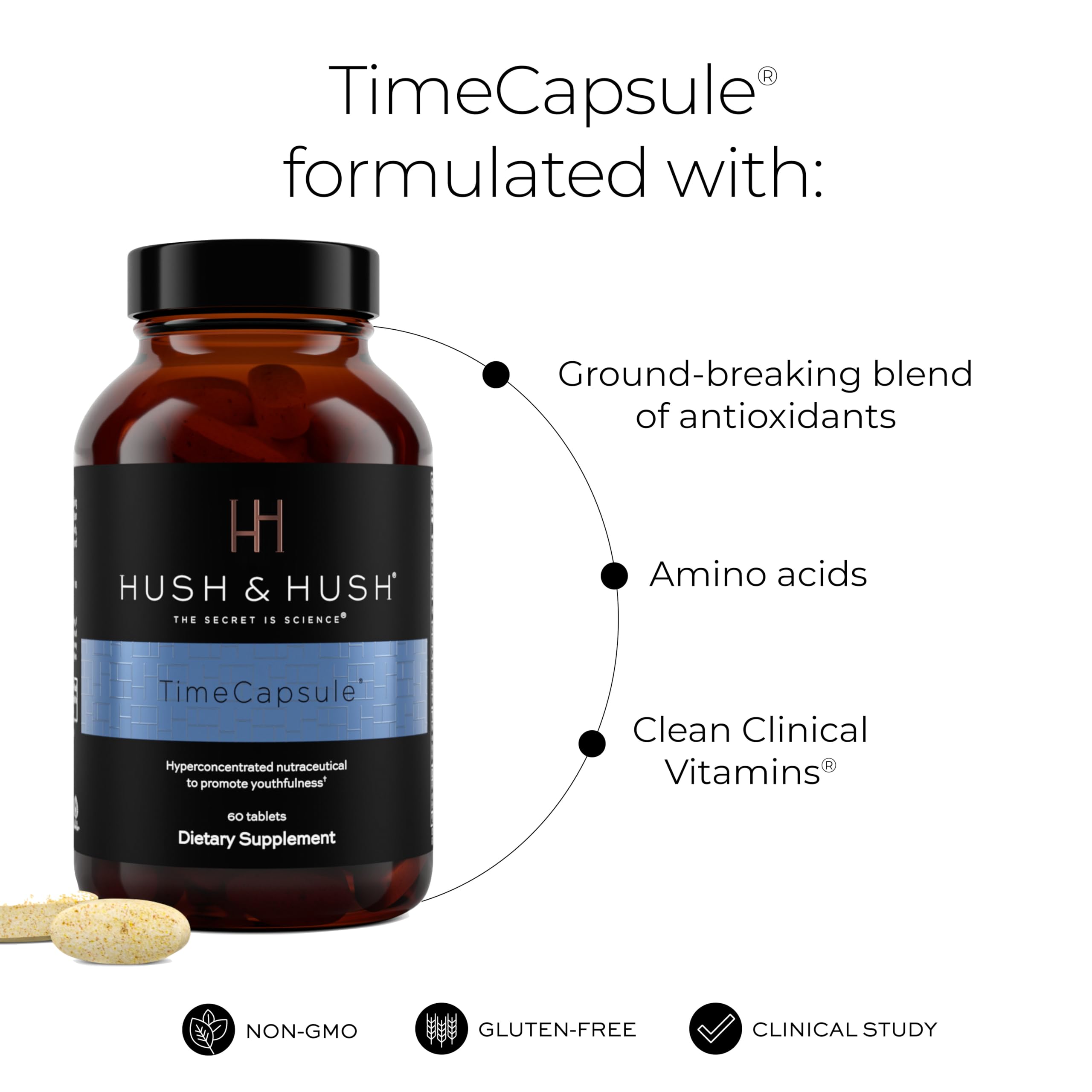 Hush & Hush TimeCapsule Multivitamin, Women's Multivitamin, Men's Multivitamin, Clean Nutraceuticals Supplements That Contains Hyaluronic Acid Hush & Hush uk supplements