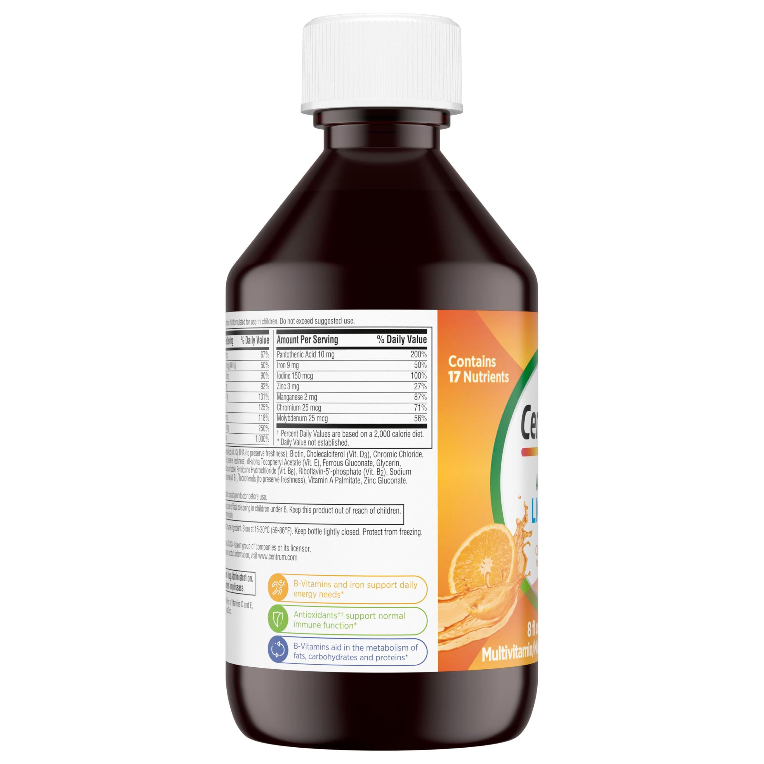 Centrum Liquid Multivitamin for Adults, Multivitamin/Multimineral Supplement with B Vitamins and Antioxidants, Citrus Flavor - 8 Fl Oz Centrum uk supplements
