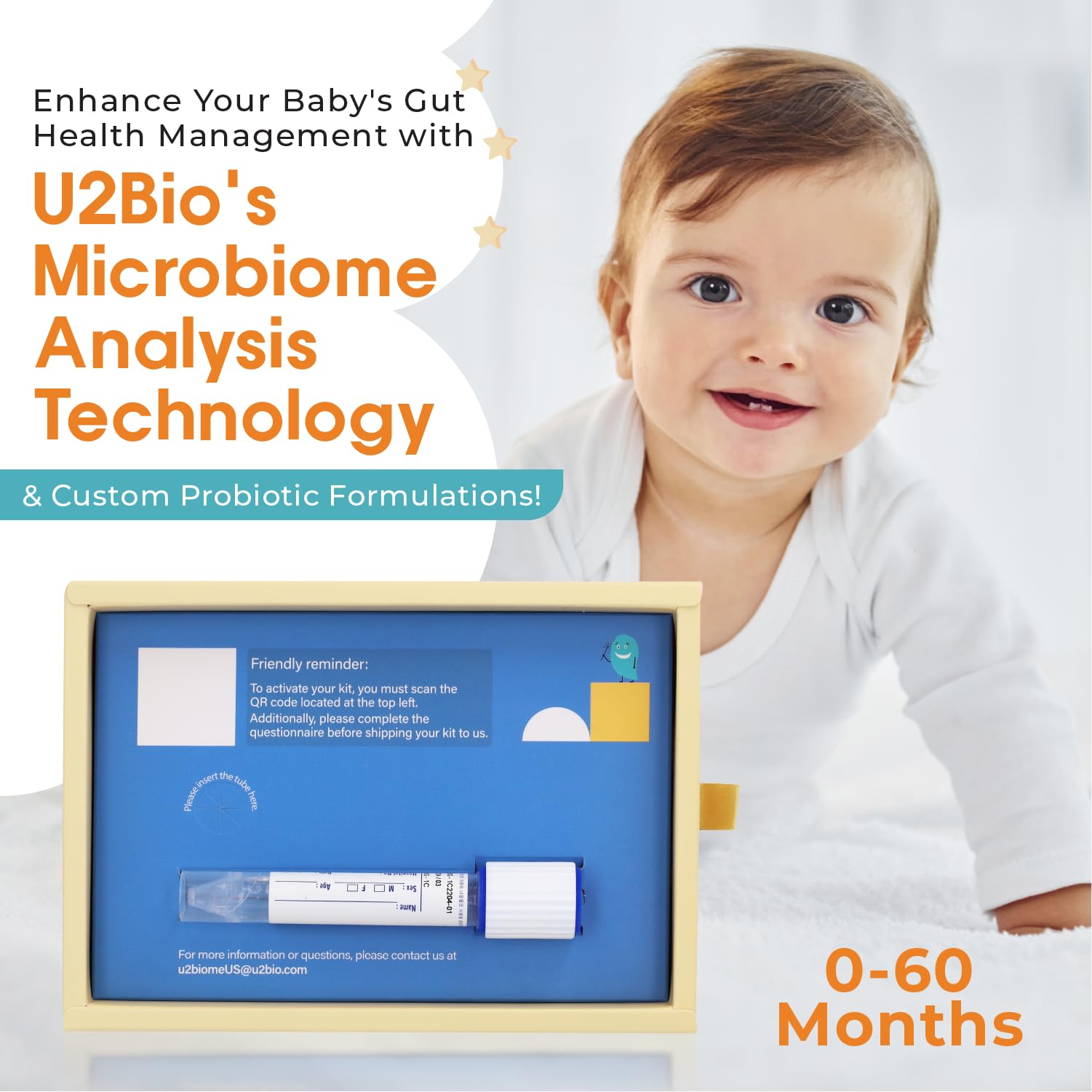 U2Biome Bebe Baby Gut Microbiome Test Kit, at-Home Collection Kit, Health Indicators for Growth & Development & Allergy, Personalized Report & Probiotics Recommendations, from 0 to 60 Months U2Biome Bebe uk supplements