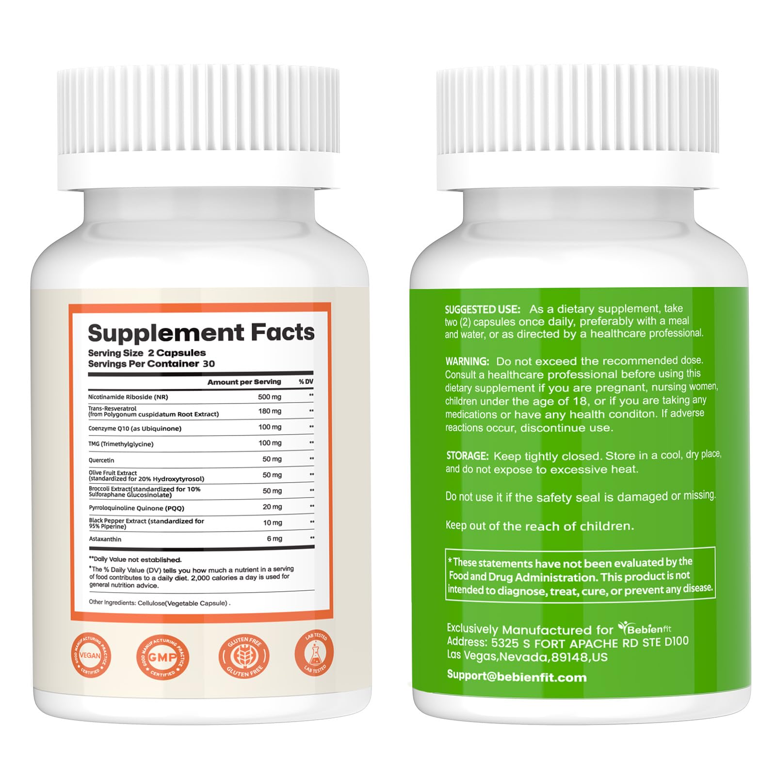 Nad Supplement for Healthy Aging | Energy| Antioxidant| Skin Health| Focus ,10-in-1 Formula with NR,Trans-Resveratrol,CoQ10,Astaxanthin,PQQ,TMG,Quercetin,Olive Fruit Nad+ for Women Men,60 Vegan Caps Bebien fit uk supplements