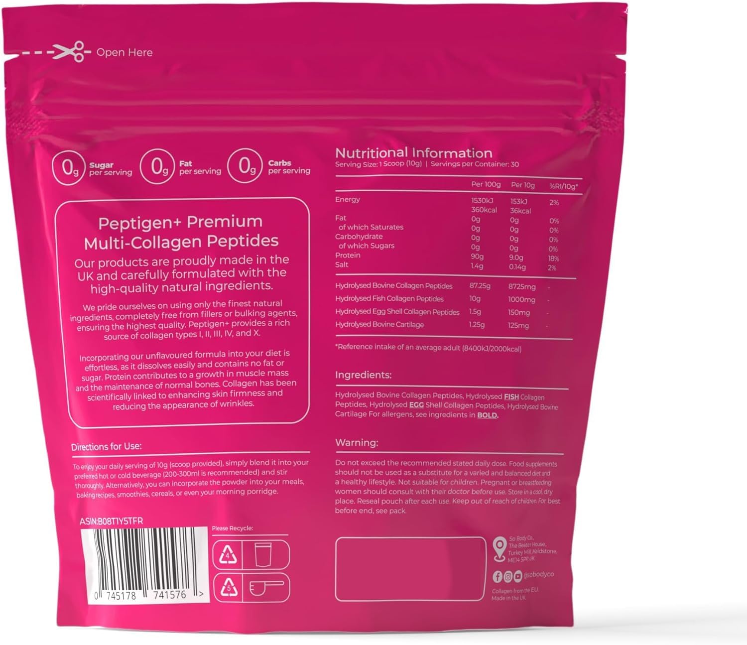 SoBodyCo Premium Collagen Supplement, Unique 5 Types of Collagen Powder, 300000mg, Collagen Peptides, Collagen So Body Co uk supplements