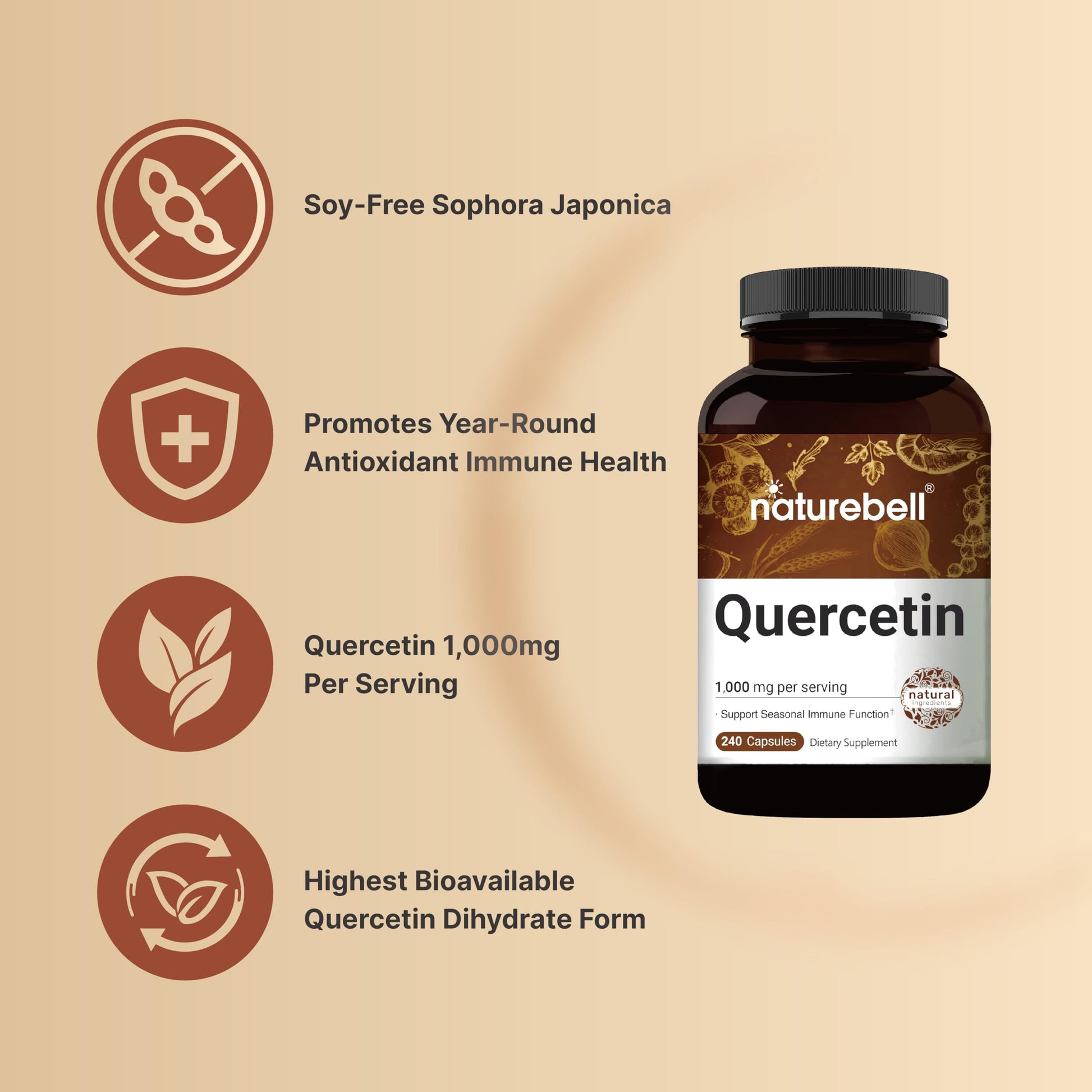 NatureBell Quercetin 1000mg Per Serving | 240 Capsules, Ultra Strength Quercetin NatureBell uk supplements