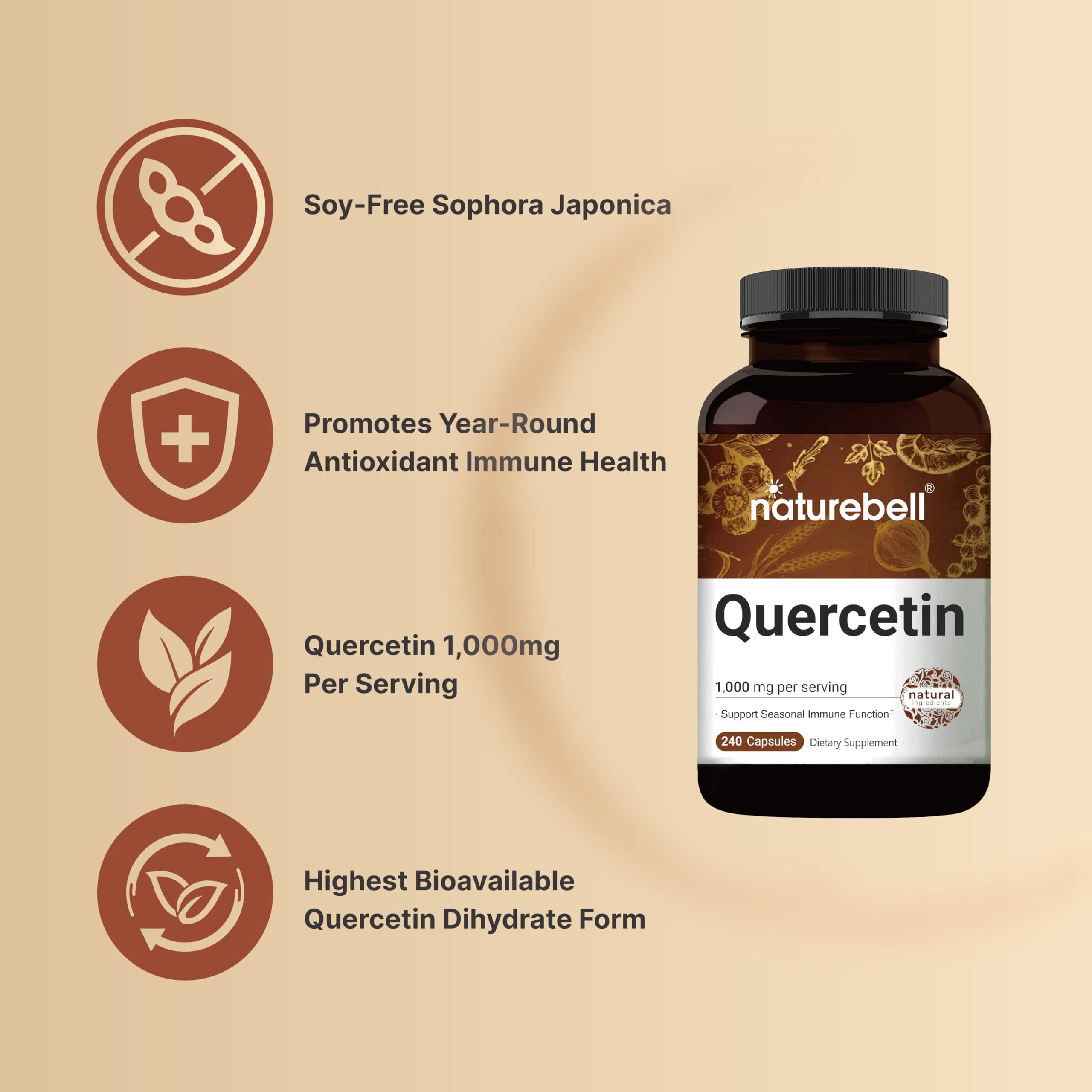 NatureBell Quercetin 1000mg Per Serving | 240 Capsules, Ultra Strength Quercetin NatureBell uk supplements