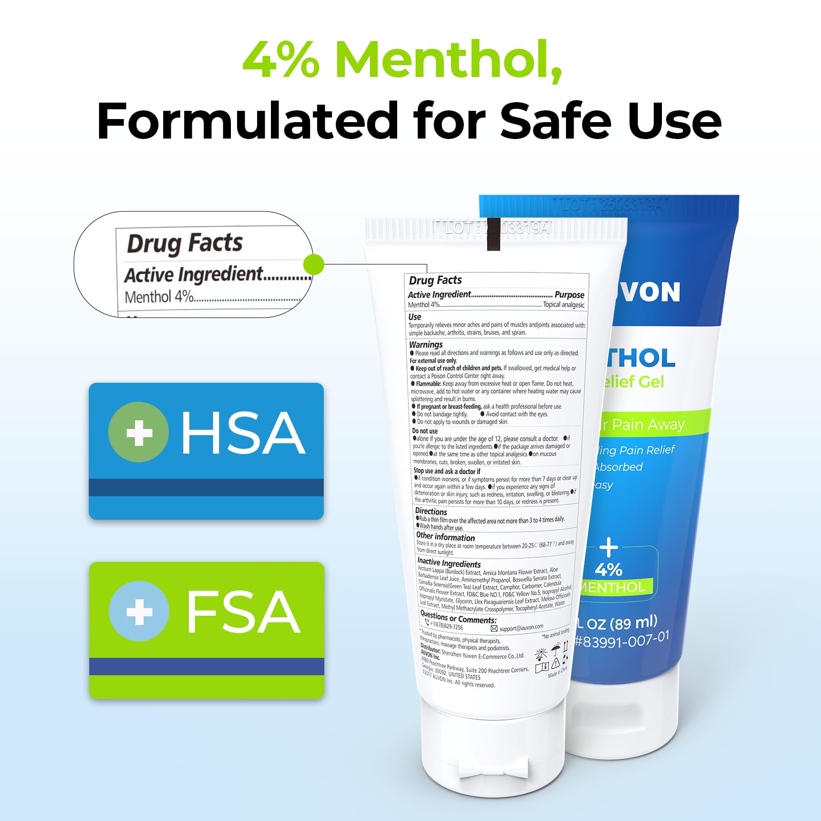 AUVON Menthol Pain Relief Gel for Chronic Joint & Back Pain, Arthritis Pain Reliever for Muscle Pain Relief, Fast-Acting Menthol Cooling Gel Soothes Knee, Hip, Shoulder, Neck Pain, 3 FL OZ Per Pack AUVON uk supplements