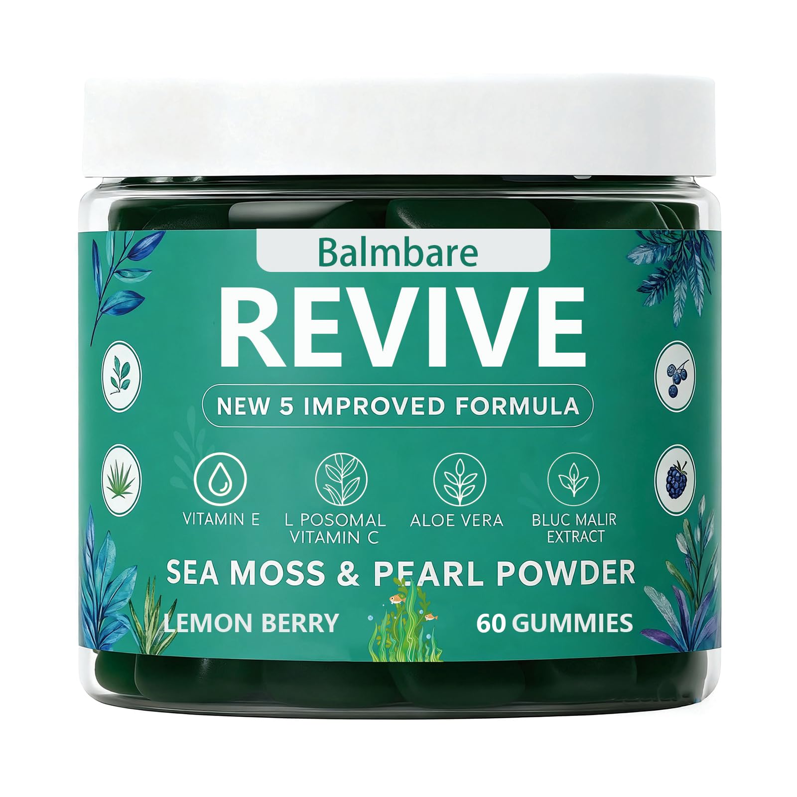 Balmbare Revive Gummies for Hair Loss, with Organic Irish Sea Moss Pearl Powder, Vitamins C & E, Aloe Vera - Supports Healthy Hair, Skin & Nails Growth (1pcs) ReviveNerve uk supplements