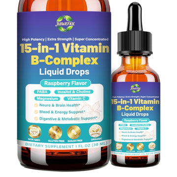 Advanced Vitamin B Complex Liquid Drops for Women Men & Kids, 15-in-1 VIT B Complex with Vitamin C B12 B6 B1 Niacin Folate for Brain Nerve Neuropathy Energy Mood Health, Sublingual B-Complex Drops JUIWEFKK uk supplements